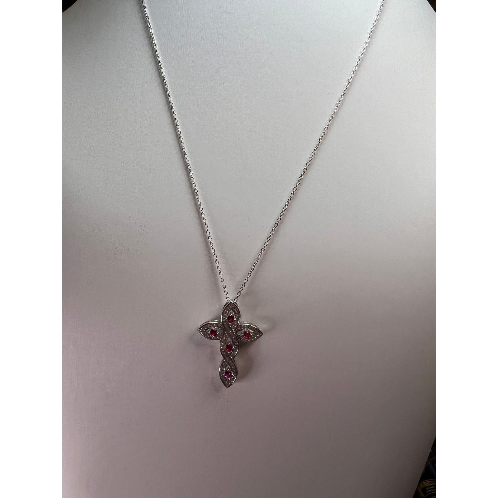 Other Lab ruby cross pendant necklace in rhodium over sterling Size ONE SIZE - 7 Thumbnail