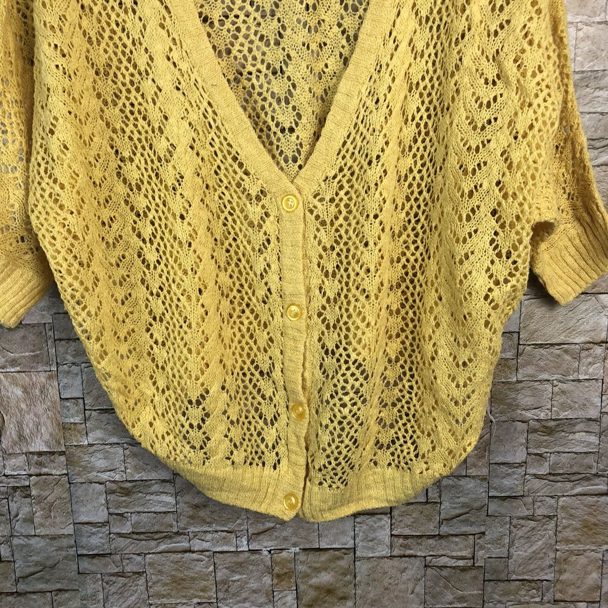 Japanese Brand C.O.L.Z.A yellow meshnet crochet Cardigan Knitwear #A943 Size M / US 6-8 / IT 42-44 - 6 Thumbnail