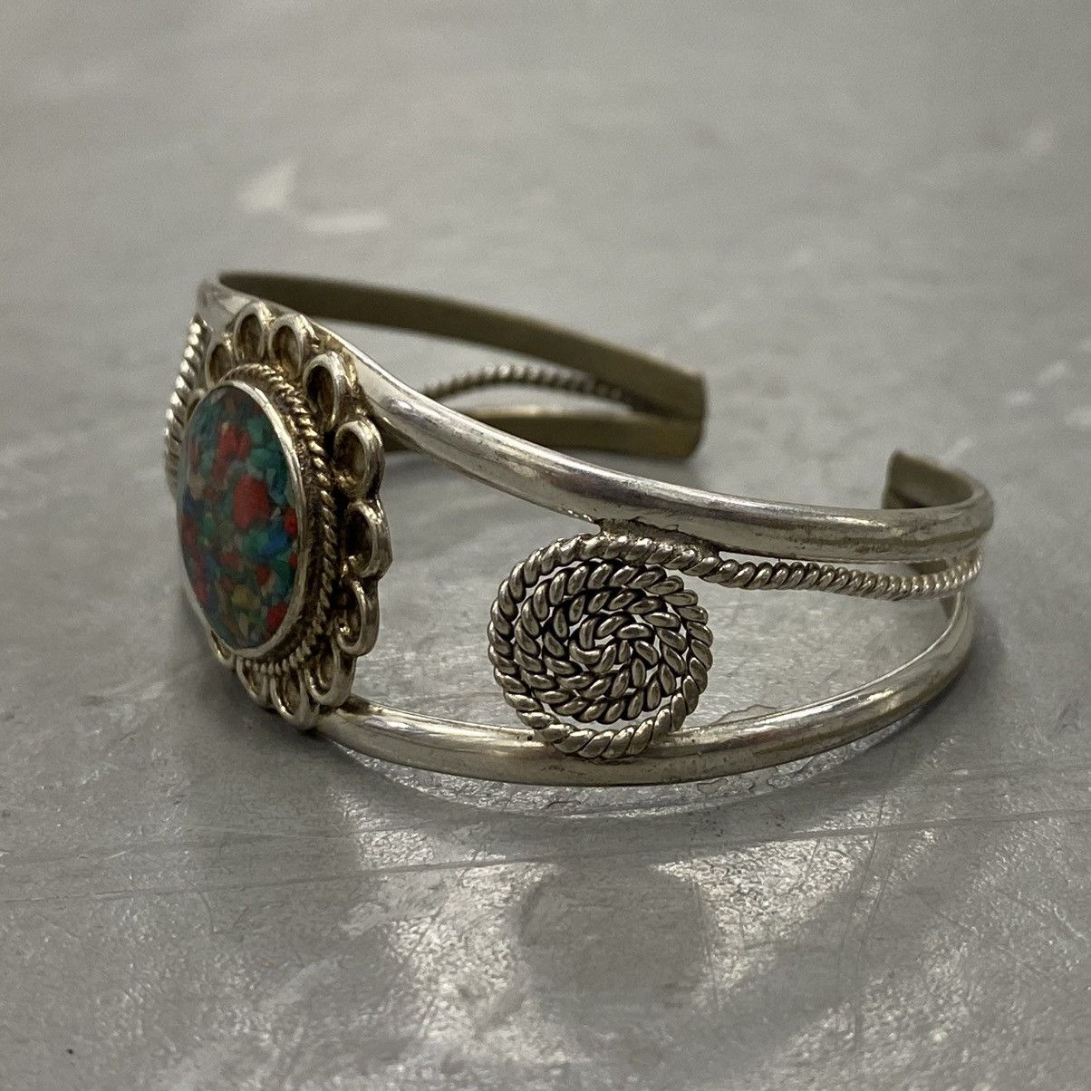 Kapital × Vintage Vtg 60s 70s Alpaca Silver Floral Rope Motif Western Cuff Size ONE SIZE - 3 Thumbnail