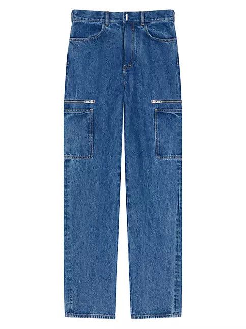 o1srvl11e0125 Marbled Denim Cargo Pants in Blue