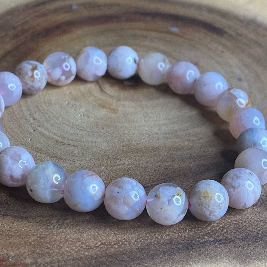 Other Pink Flower Agate stretch beaded bracelet 7” crystal healing beads 8mm ONE NEW Size ONE SIZE - 7 Thumbnail