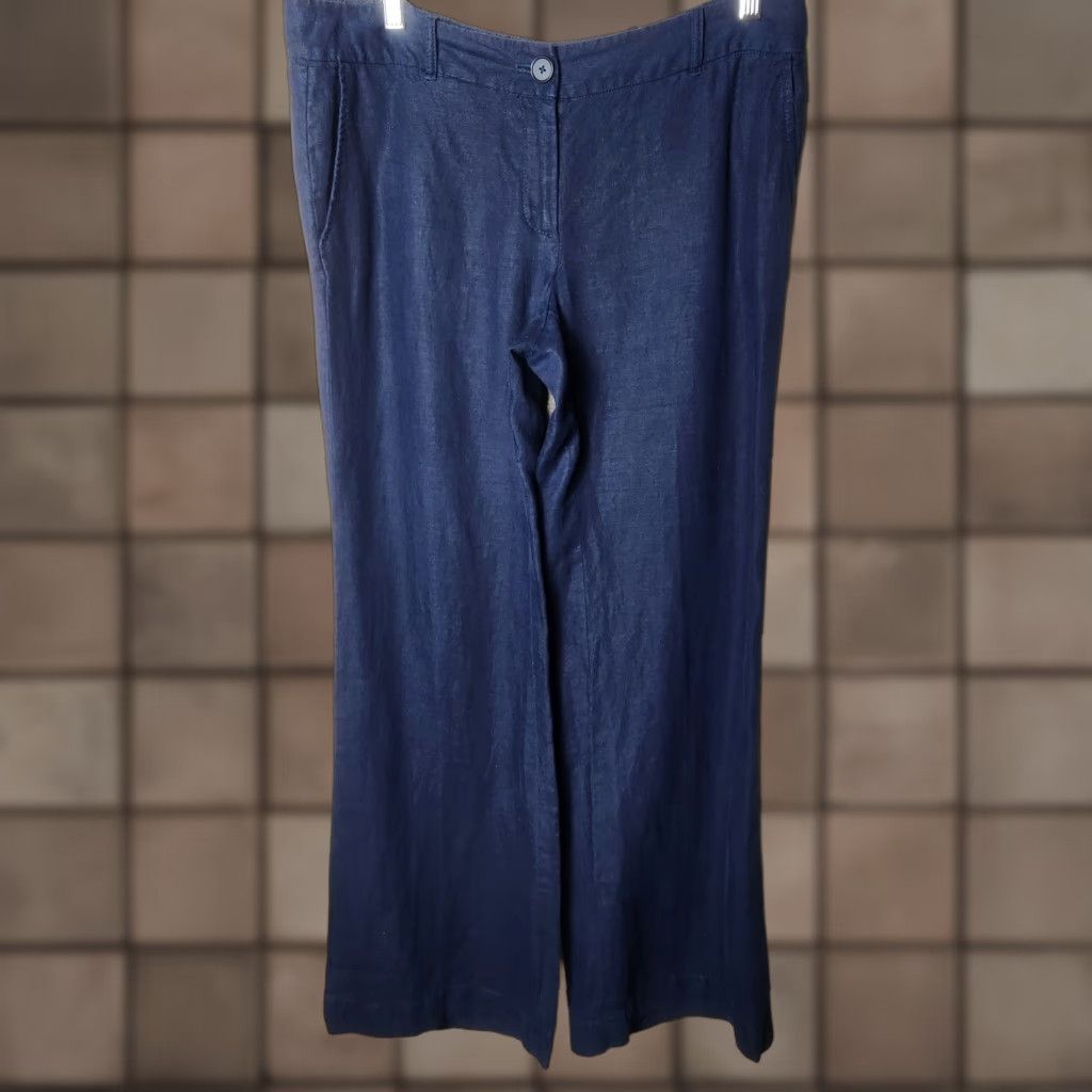 Ann Taylor Ann Taylor Loft Marisa 100% Linen Navy Mid Rise Wide Leg Pants Size 8 Size 30" / US 8 / IT 44 - 1 Thumbnail