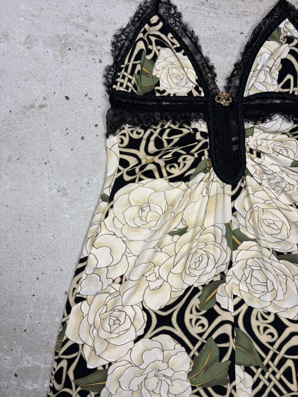 Roberto Cavalli Roberto Cavalli 2006 Floral Print Silk Slip Dress Lace Trims Size M / US 6-8 / IT 42-44 - 5 Thumbnail