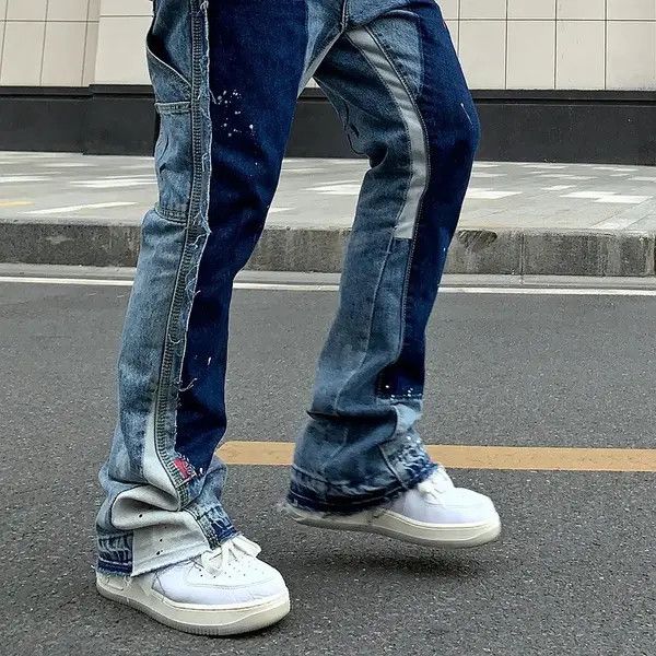 Japanese Brand × Jean Paint Splatter Stacked Denim Jeans y2k retro Size US 32 / EU 48 - 2 Thumbnail