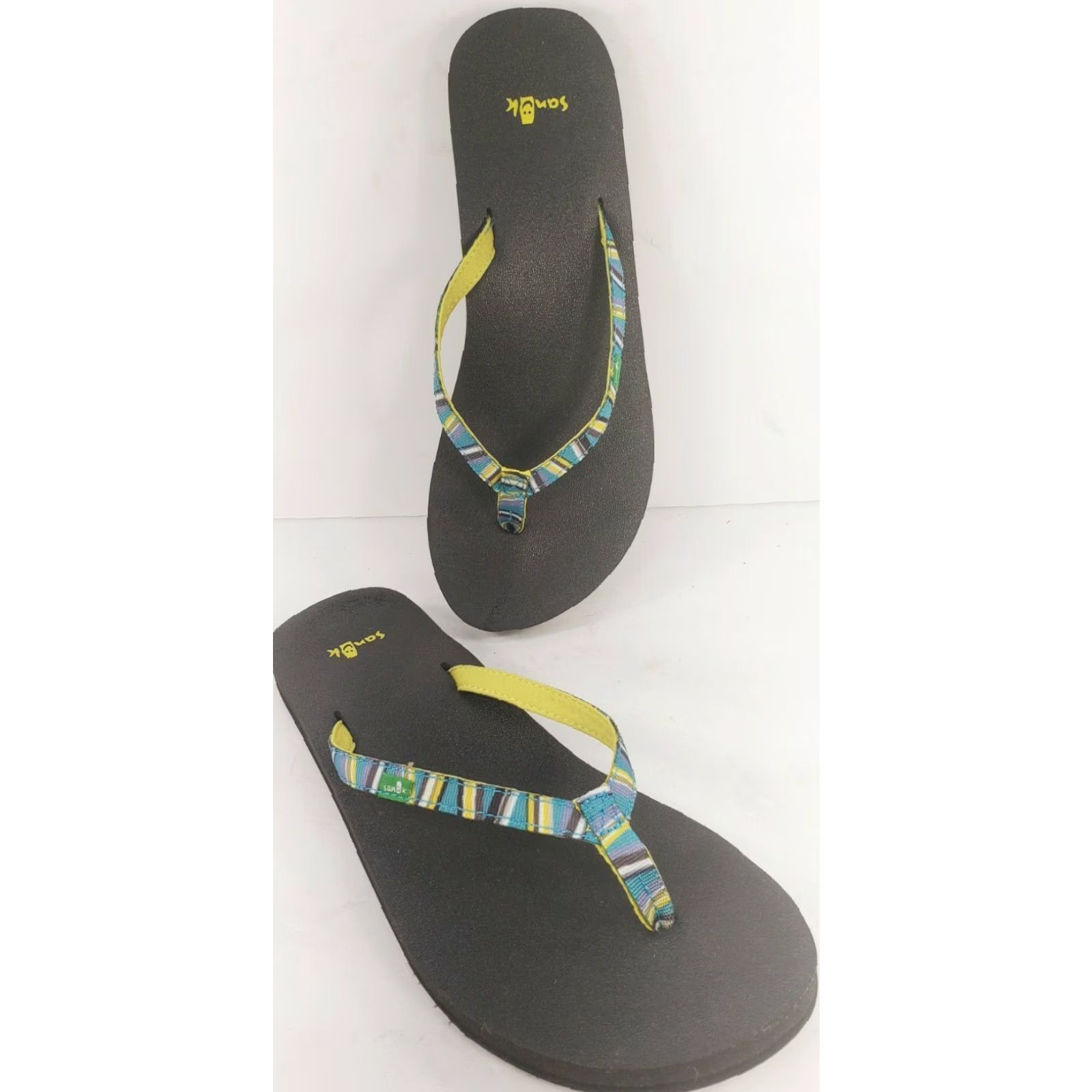 Sanuk Sanuk Women’s Flip Flops Teal Multicolor Yoga Mat Sandals Size 7 M Womens Casual Slide-on Flat Geometric Pattern Size US 7 / IT 37 - 2 Thumbnail