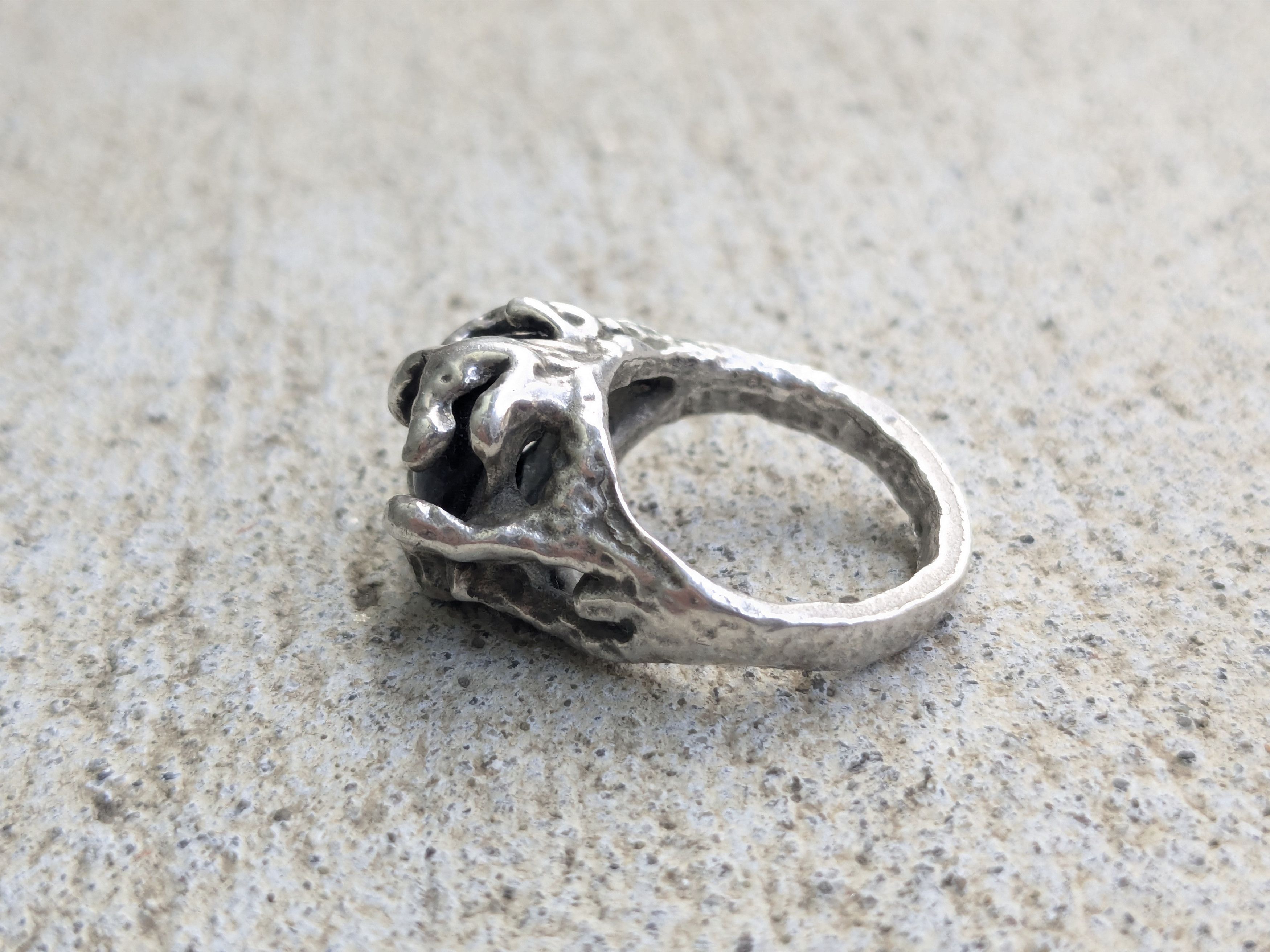 Jewelry Vintage Sterling Silver Ring Brutalist 4.5 Pink Glass Oval Size ONE SIZE - 6 Thumbnail