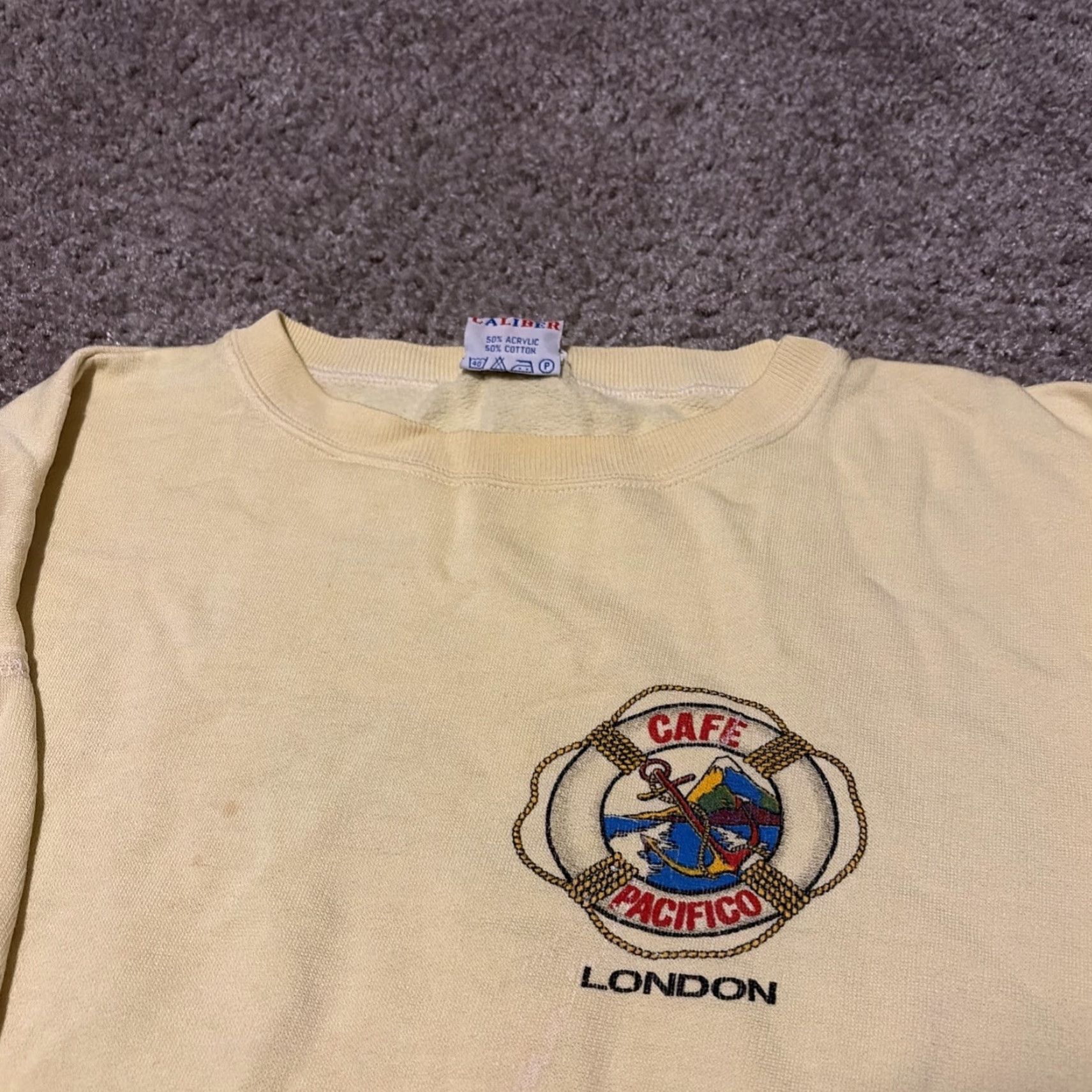 Vintage VINTAGE Cafe Pacifico London Crewneck Sweatshirt XL Yellow Unisex Adults Distressed Cut Sleeves Pullover 70s Size US XL / EU 56 / 4 - 4 Thumbnail