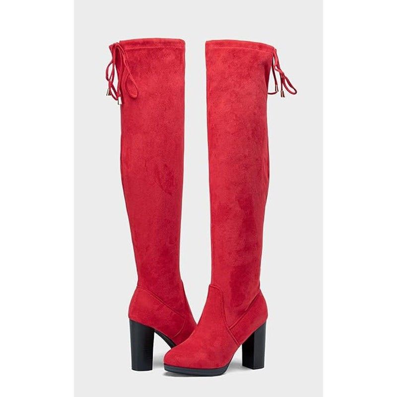 Other Vepose Women's 9.5 Red Faux Suede Thigh High Heeled Boots Size US 9.5 / IT 39.5 - 4 Thumbnail