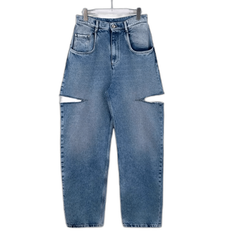 Maison Margiela Maison Margiela Blue Cut-Out Denim Pants Size 40" / US 18 - 1 Thumbnail