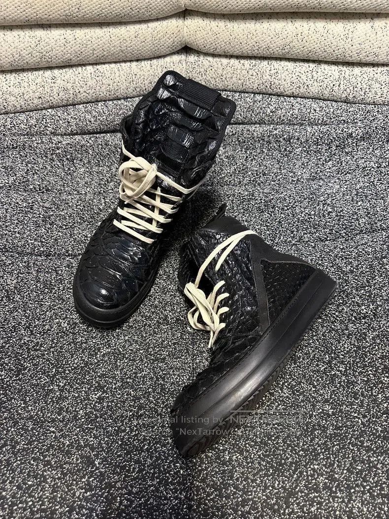 Rick Owens Rick Owens Black Python Leather High Top Sneakers. Size US 8.5 / EU 41-42 - 3 Thumbnail