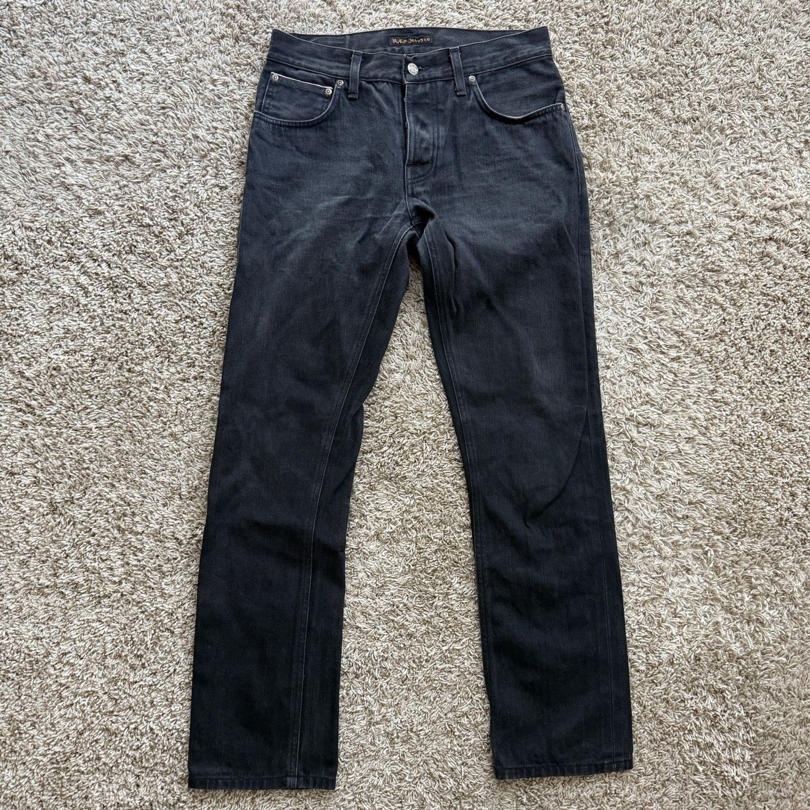 Nudie Jeans Grim Tim Dry Black Selvedge Denim Jeans 30x30