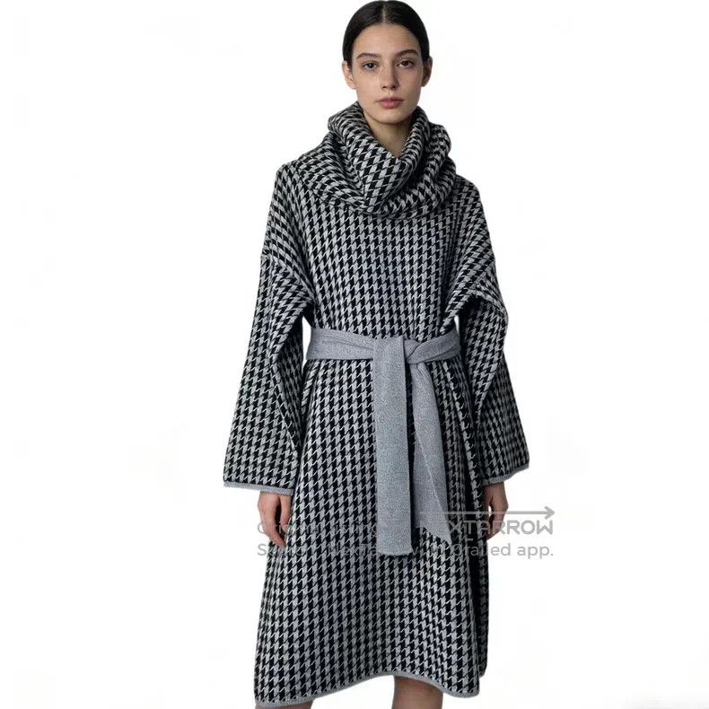 Hermes Hermes Gray houndstooth crewneck long-sleeve wool-knit dre Size XXS / US 00 / IT 34 - 1 Thumbnail