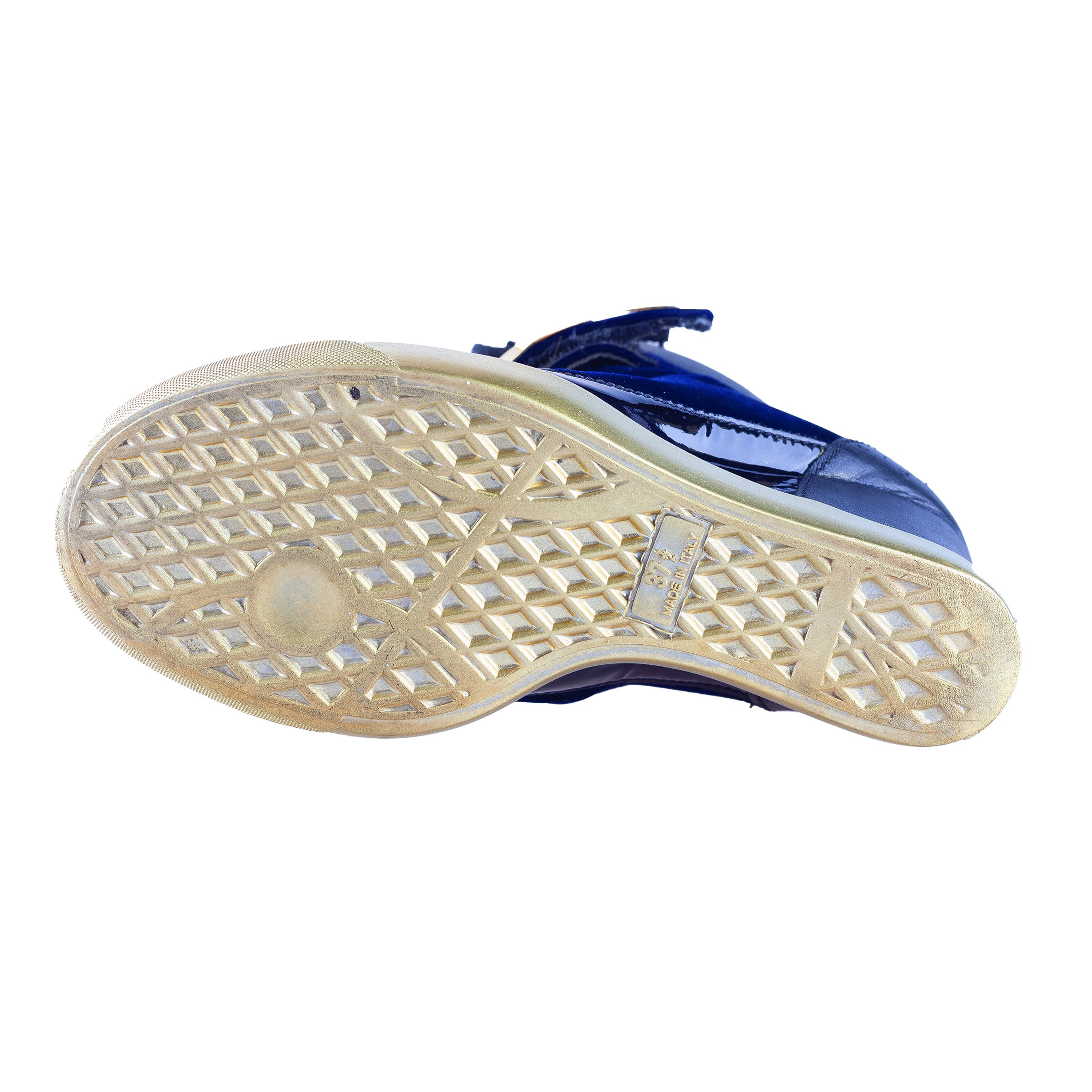Giuseppe Zanotti Giuseppe Zanotti Navy Golden Velour Wedge Sneakers Size US 6.5 / IT 36.5 - 10 Thumbnail
