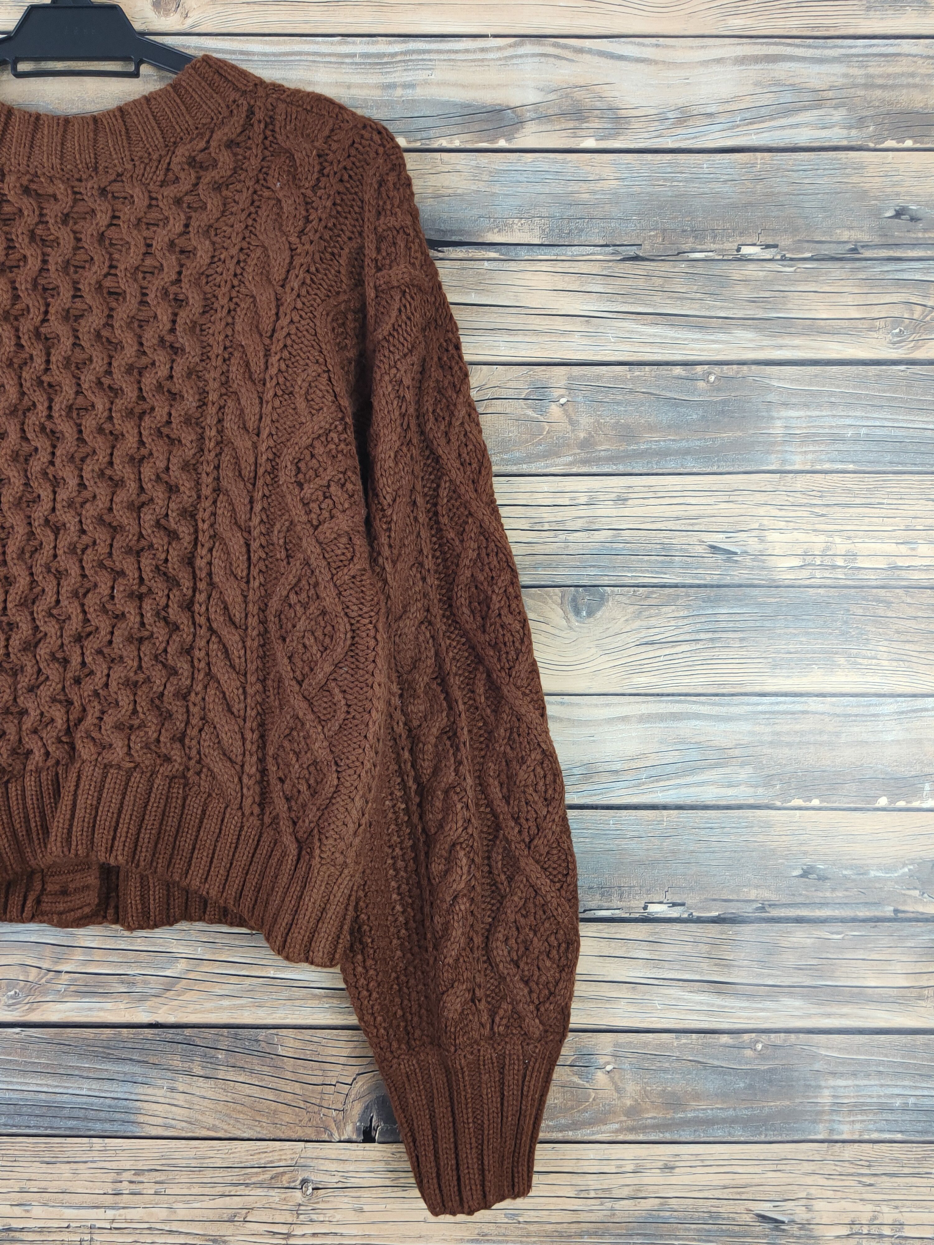 Aran Isles Knitwear W Closet Dark Brown Knitwear Cardigan Crop Tops #W1108 Size M / US 6-8 / IT 42-44 - 9 Thumbnail