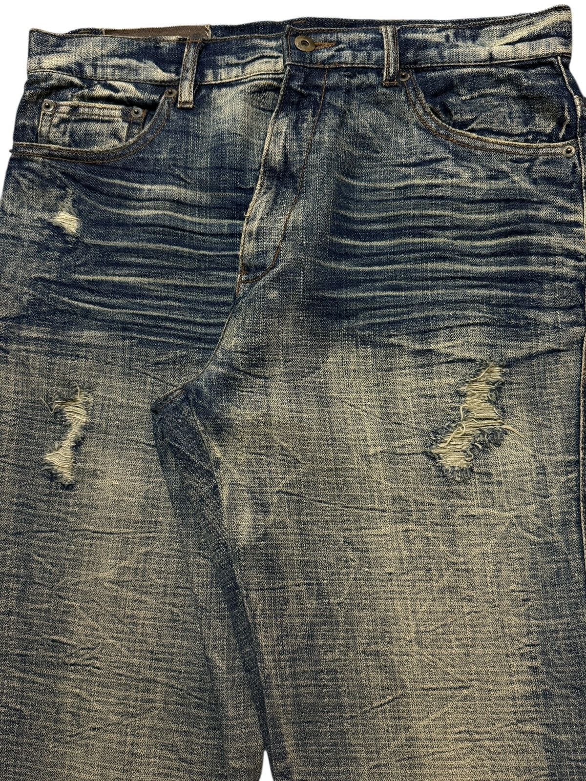 Tornado Mart Vintage Japanese Blue Faded Honeycomb Wash Wide Leg Flare Size US 33 - 3 Thumbnail