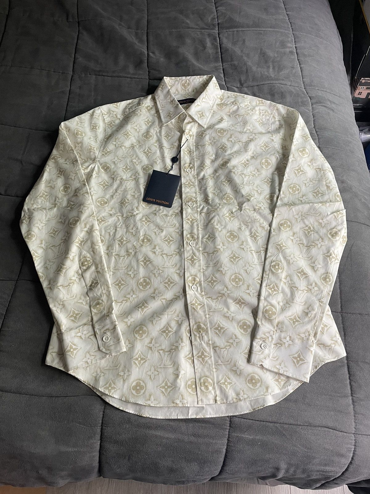 image of Louis Vuitton Sand Monogram Shirt in White, Men's (Size Medium)