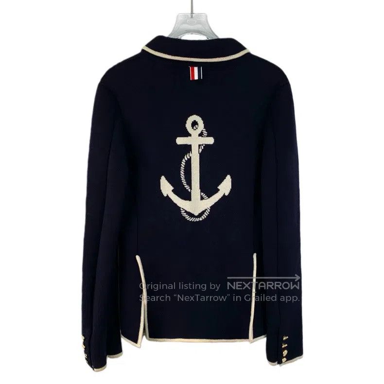 Thom Browne Thom Browne Blue navy blue anchor-patterned woolen collar Size XS / US 0-2 / IT 36-38 - 2 Thumbnail
