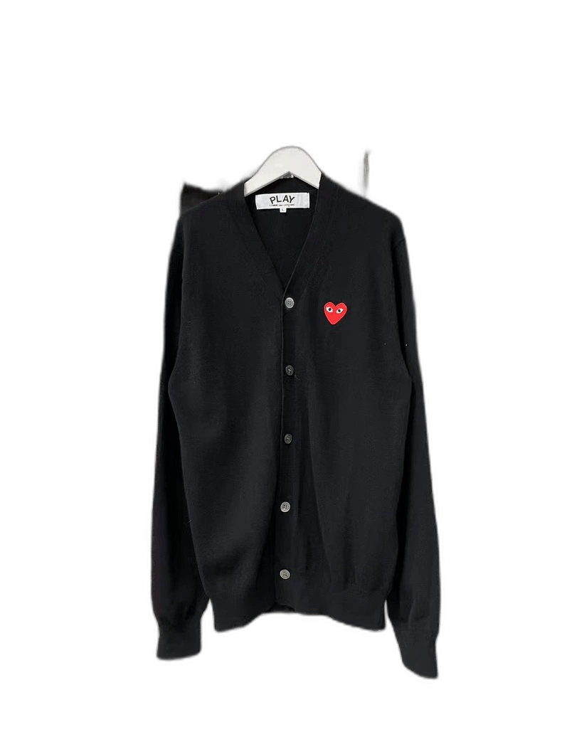 Comme des Garcons CDG PLAY Black Red Heart Wool Cardigan Size US L / EU 52-54 / 3 - 1 Thumbnail