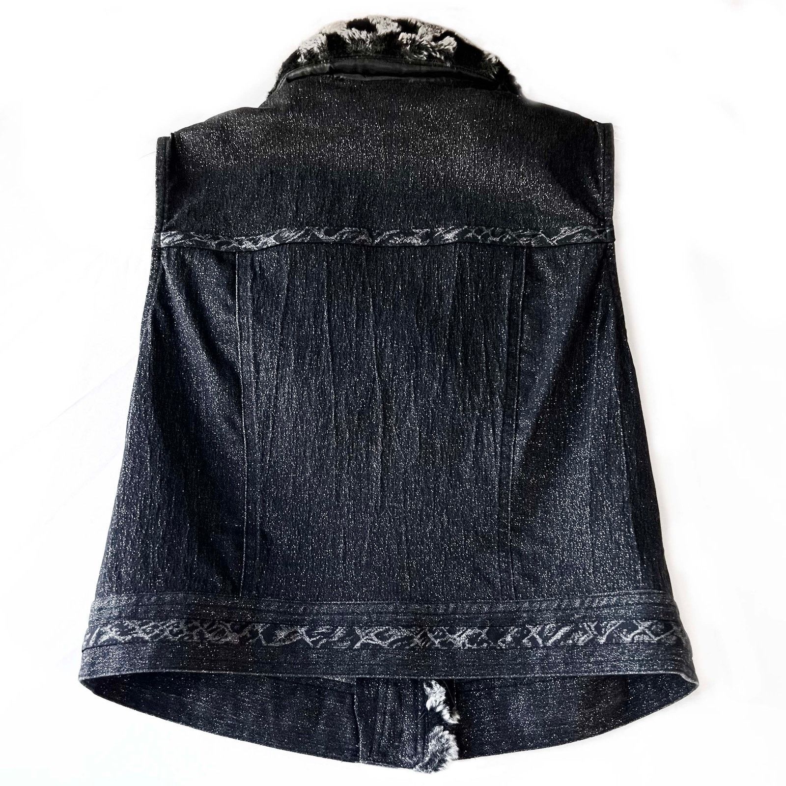 Other Vintage Nancy Bolen Faux Fur Embellished Black Denim Vest Size S / US 4 / IT 40 - 9 Thumbnail