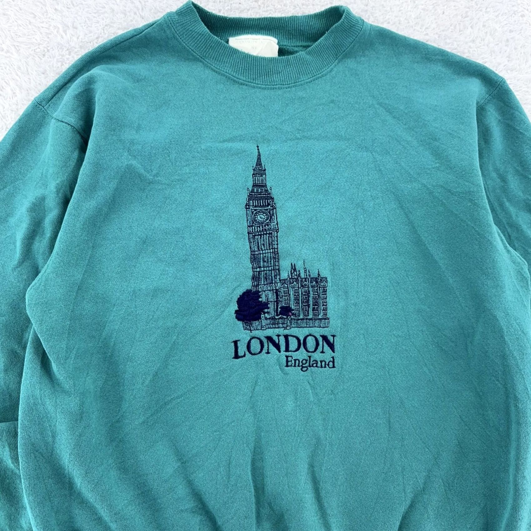 Vintage VINTAGE Kings of Windsor Sweatshirt XS Green London 90s Crewneck Mens City England Ben Big Ben Corded Cotton Polyester Fleece Solid Pullover Size US XS / EU 42 / 0 - 2 Thumbnail