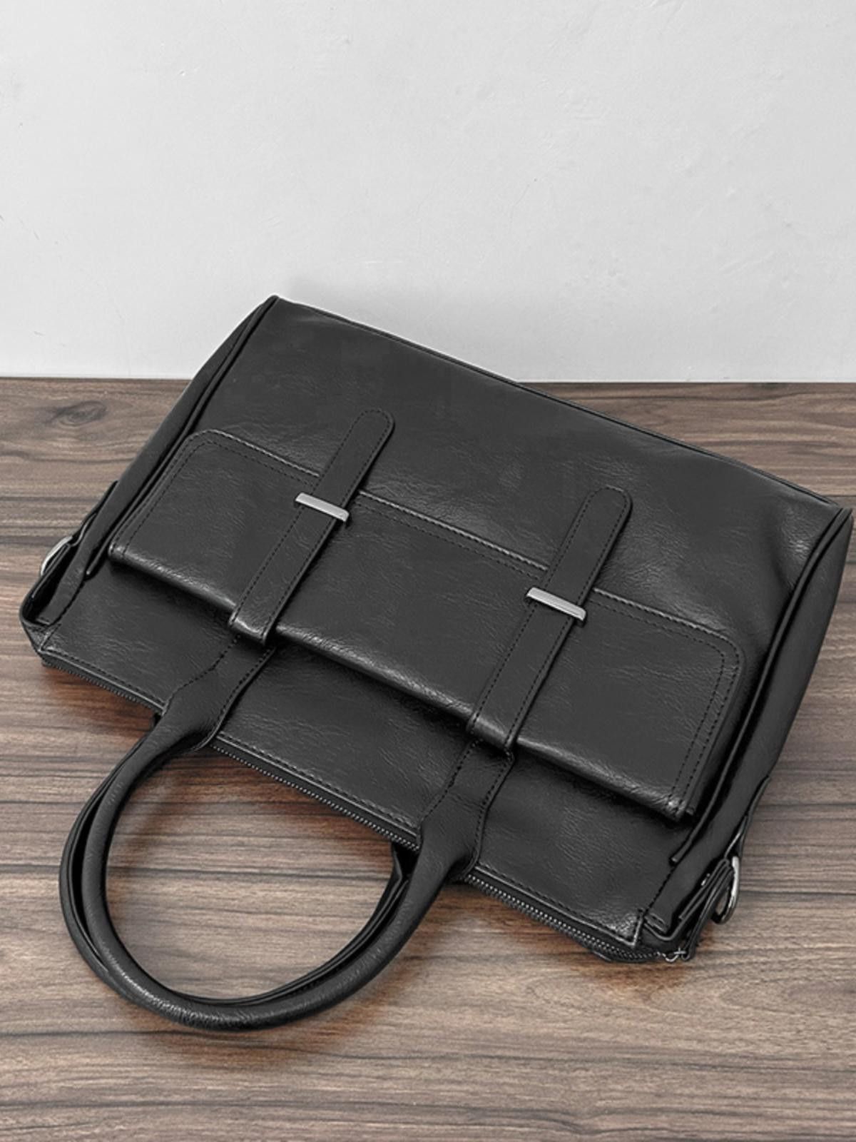 Leather Stylish Black Leather Messenger Bag Size ONE SIZE - 4 Thumbnail