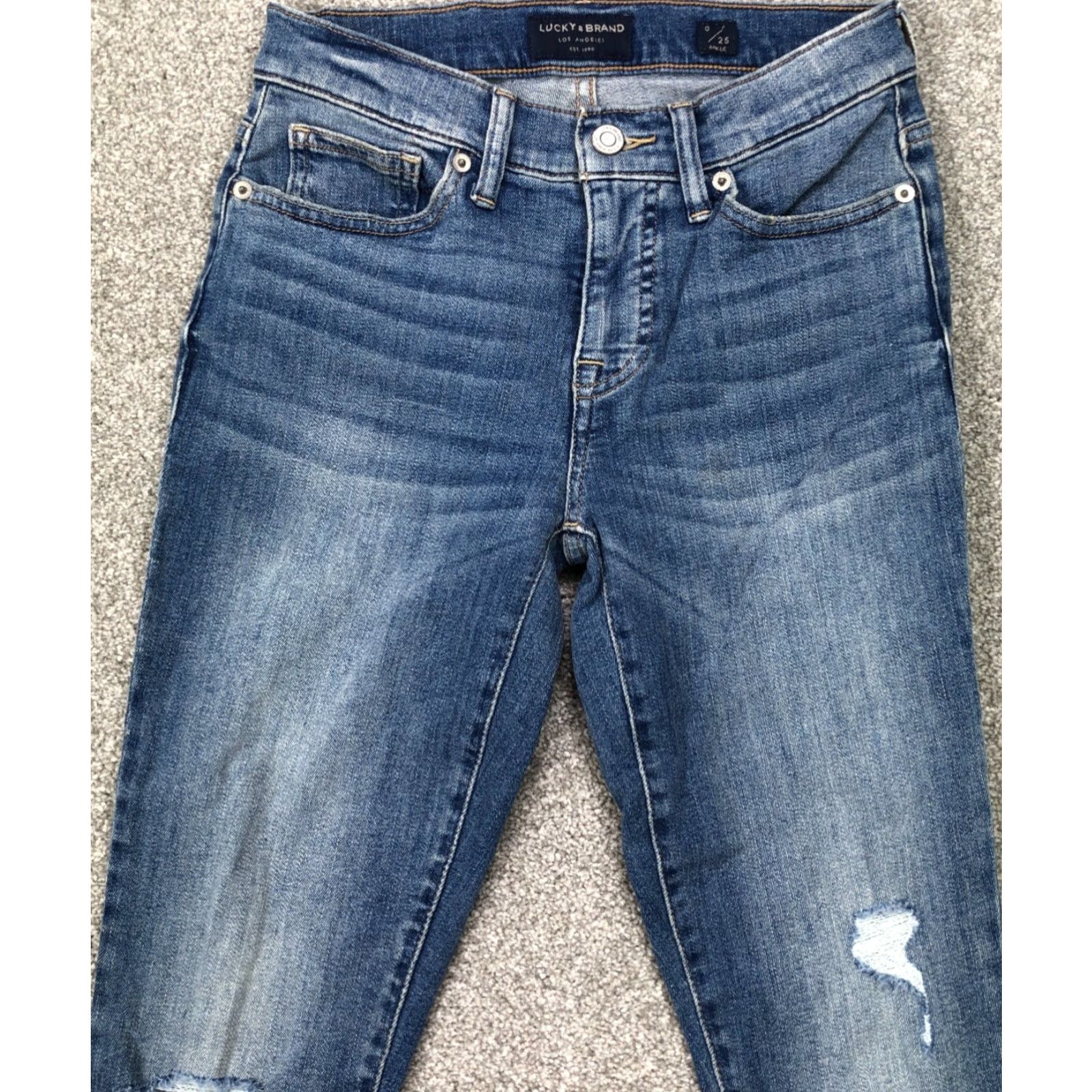 Lucky Brand Lucky Brand Jeans Women Skinny 0 25 Ankle Raw Hem Distressed Blue Denim Pants Size 25" / US 0 / IT 36 - 5 Thumbnail