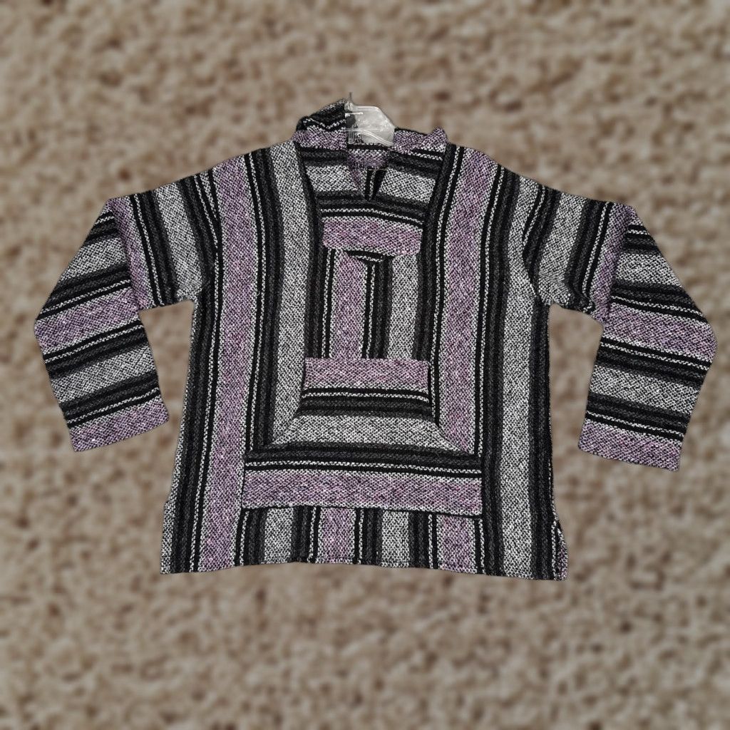 KangaROOS Baja Hoodie Mens Medium Gray Pink Striped Kangaroo Pocket Drug Rug Poncho Size US M / EU 48-50 / 2 - 1 Thumbnail