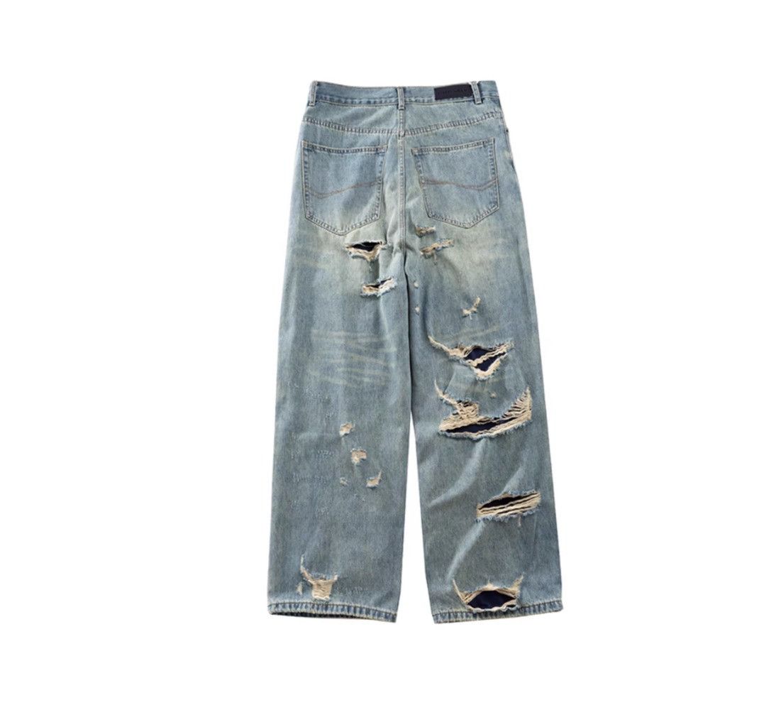 Jean × Vintage Washed Double Layer Hand Worn Jeans Size US 33 - 4 Thumbnail
