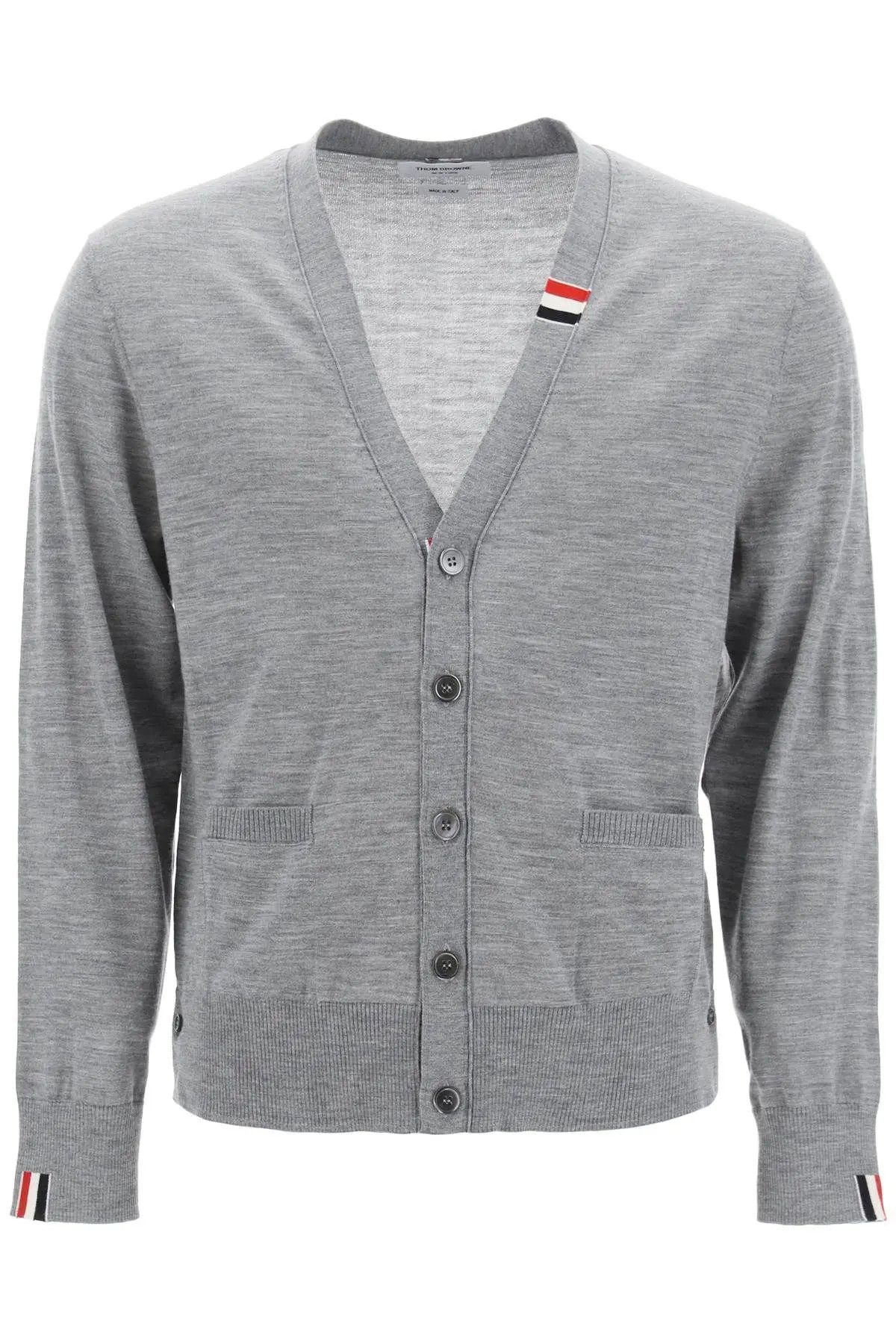 image of Thom Browne O1S22I1N0324 Merino Wool V-Neck Cardigan In Grey, Men's (Size XL)