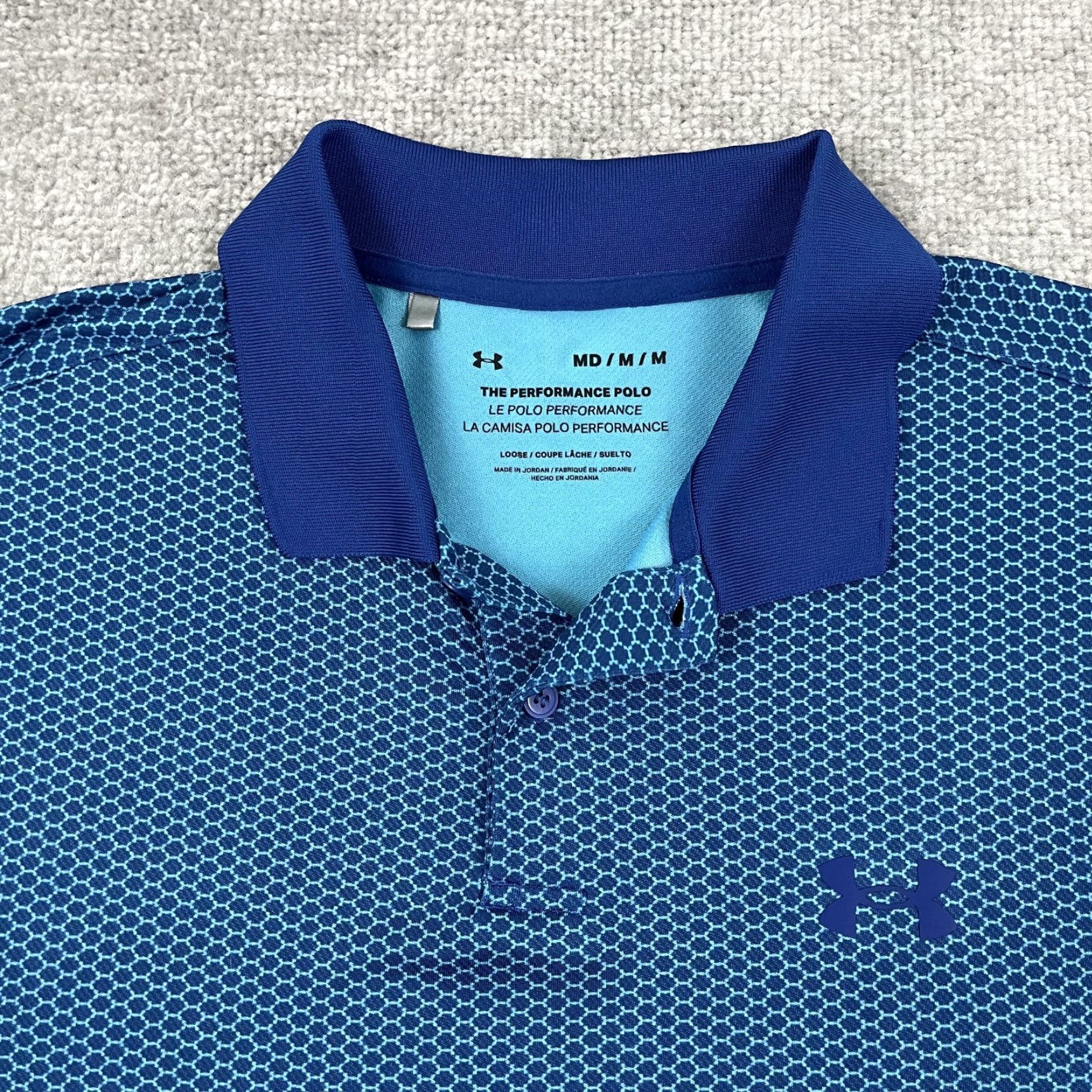 Under Armour Under Armour Polo Shirt Mens Medium Blue Honeycomb Print Golf Activewear Short Sleeve Regular Fit Size US M / EU 48-50 / 2 - 2 Thumbnail