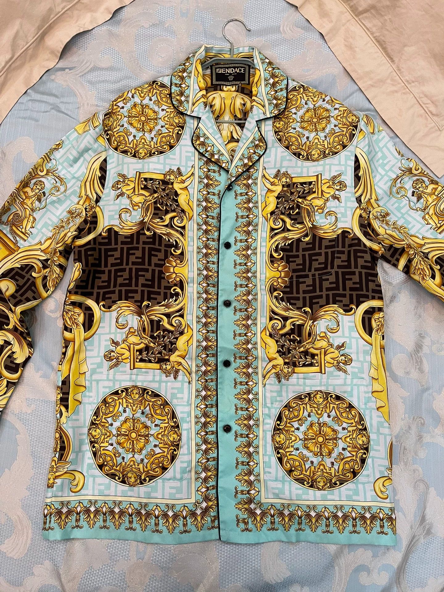 Versace Versace x Fendi Silk Full Logo Shirt 4 (US XL) Size US XL / EU 56 / 4 - 2 Thumbnail