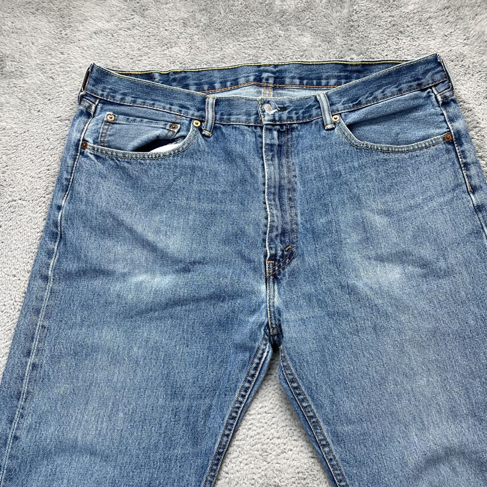 Levi's Levis 505 Jeans Mens 40x35 Blue Distressed Regular Straight Denim Cotton 5-Pocket Button Zipper Jeans Size US 40 / EU 56 - 5 Thumbnail