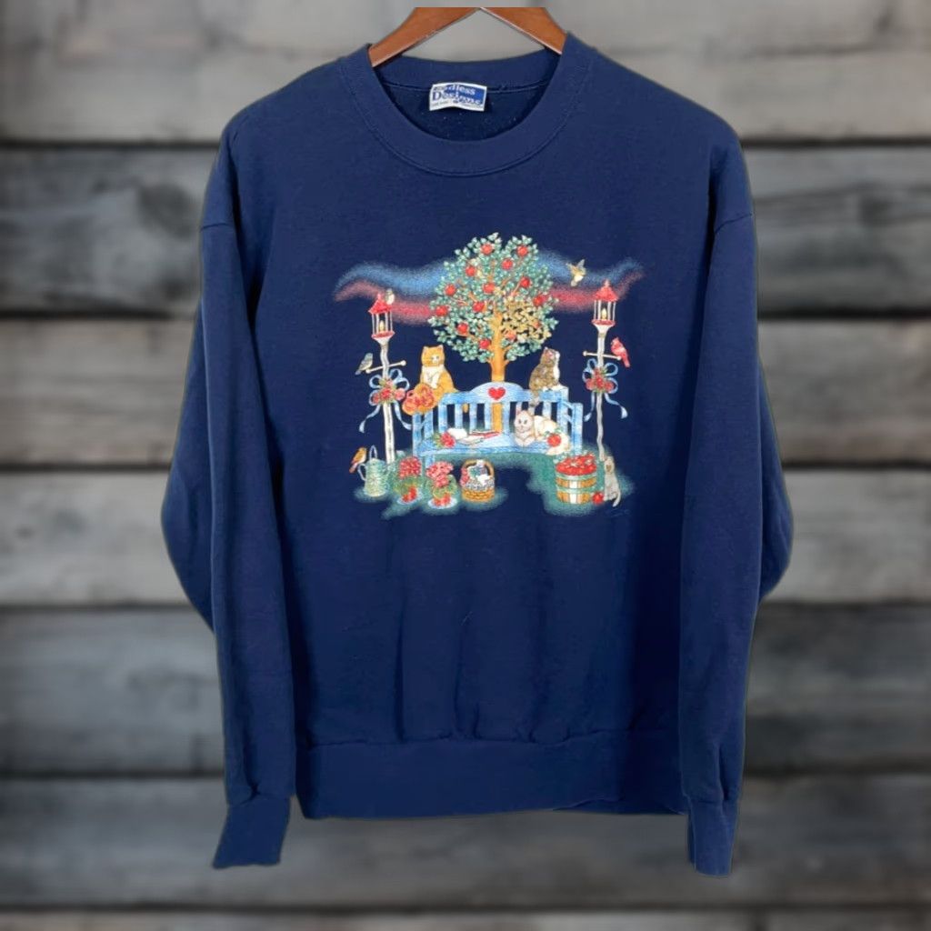 Endless Endless Designs Sweatshirt Cat Apple Tree Crewneck Adult Large Dark Blue Size L / US 10 / IT 46 - 1 Thumbnail