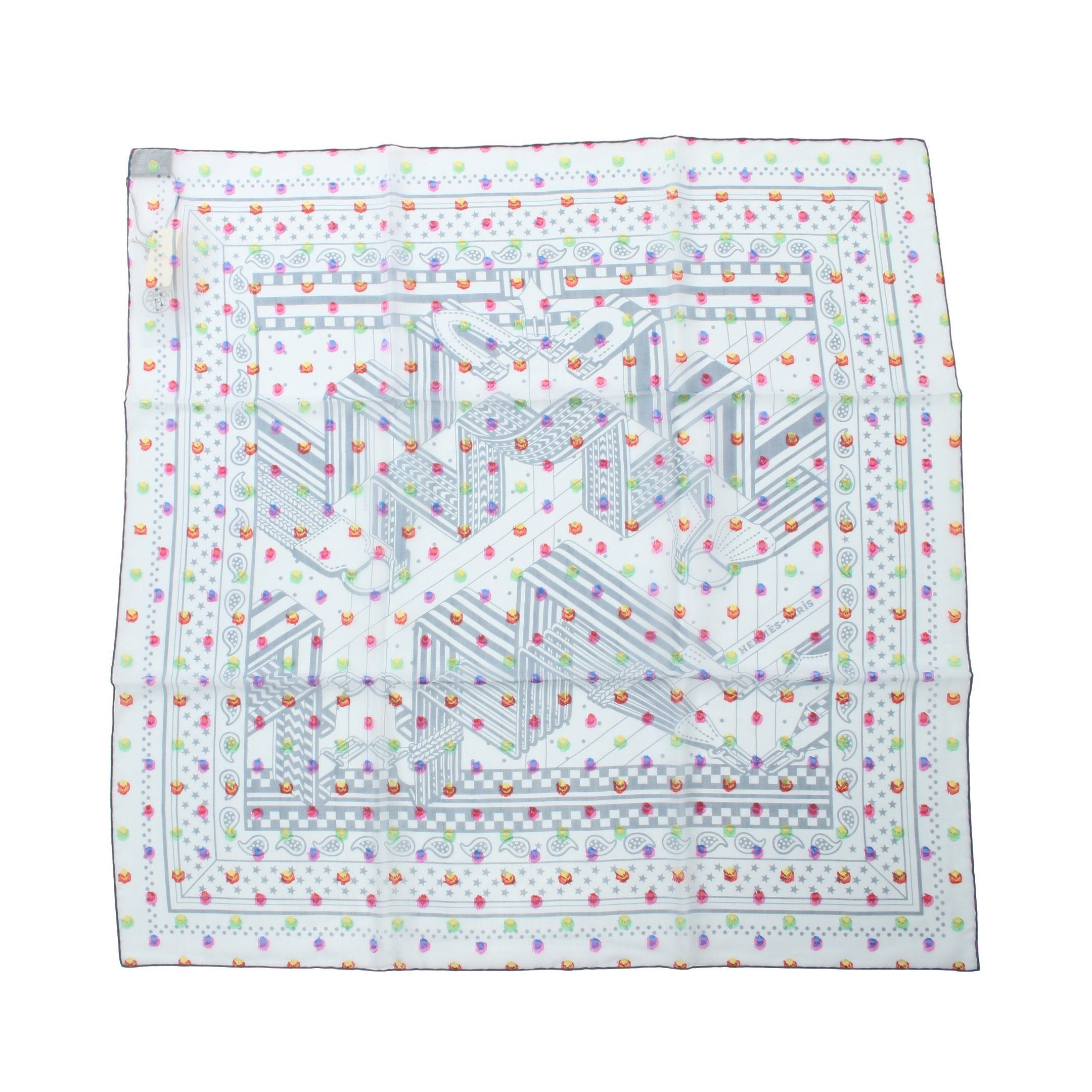 Hermes Hermes Carre 60 Sangles En Zigzag Scarf Silk Light Blue Multicolor Size ONE SIZE - 1 Thumbnail