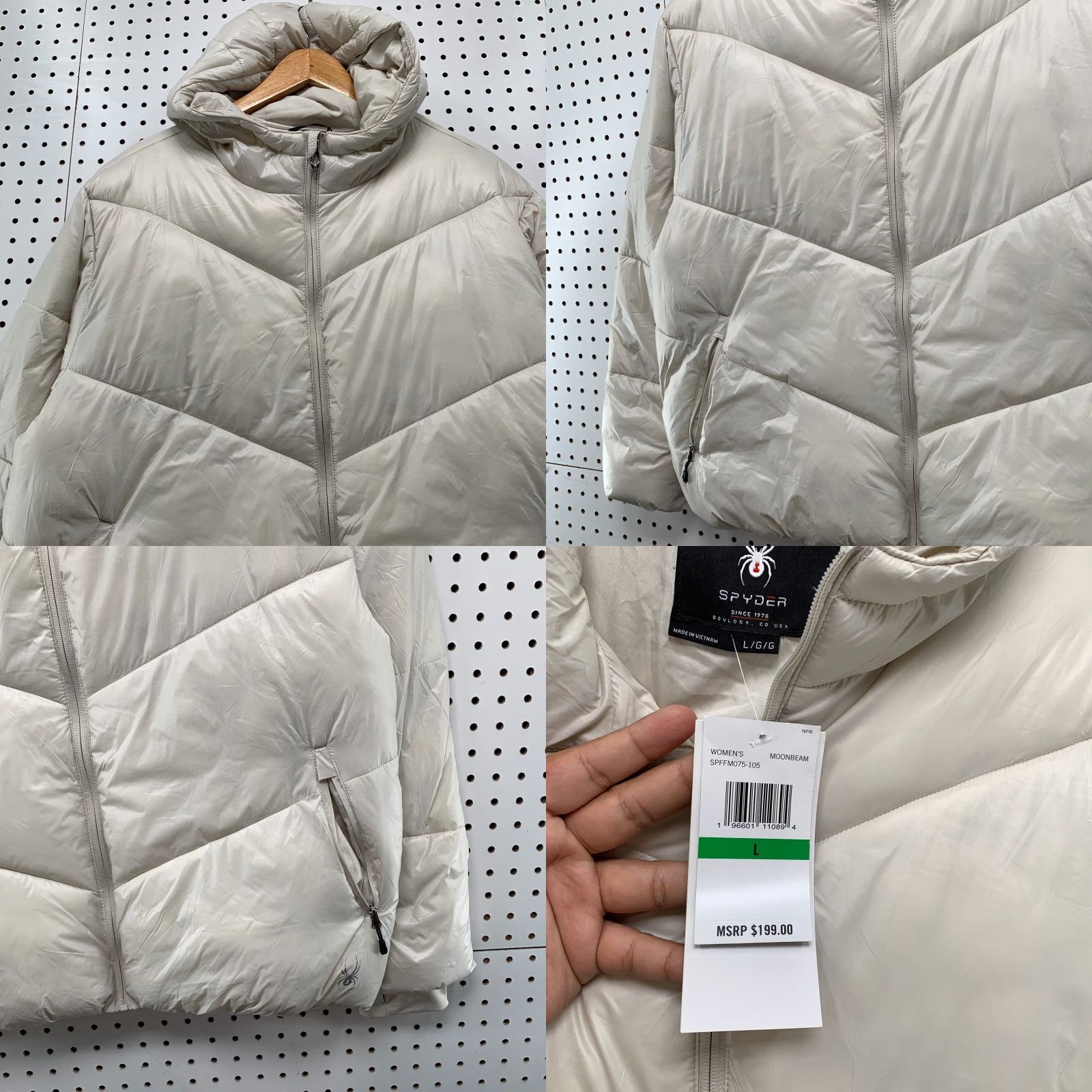 Spyder Spyder Jacket Puffer Hooded Womens L Ivory Lightweight Warm NWT 23.5x26 - NEW, Regular, Size L, Ironed? Size L / US 10 / IT 46 - 8 Thumbnail