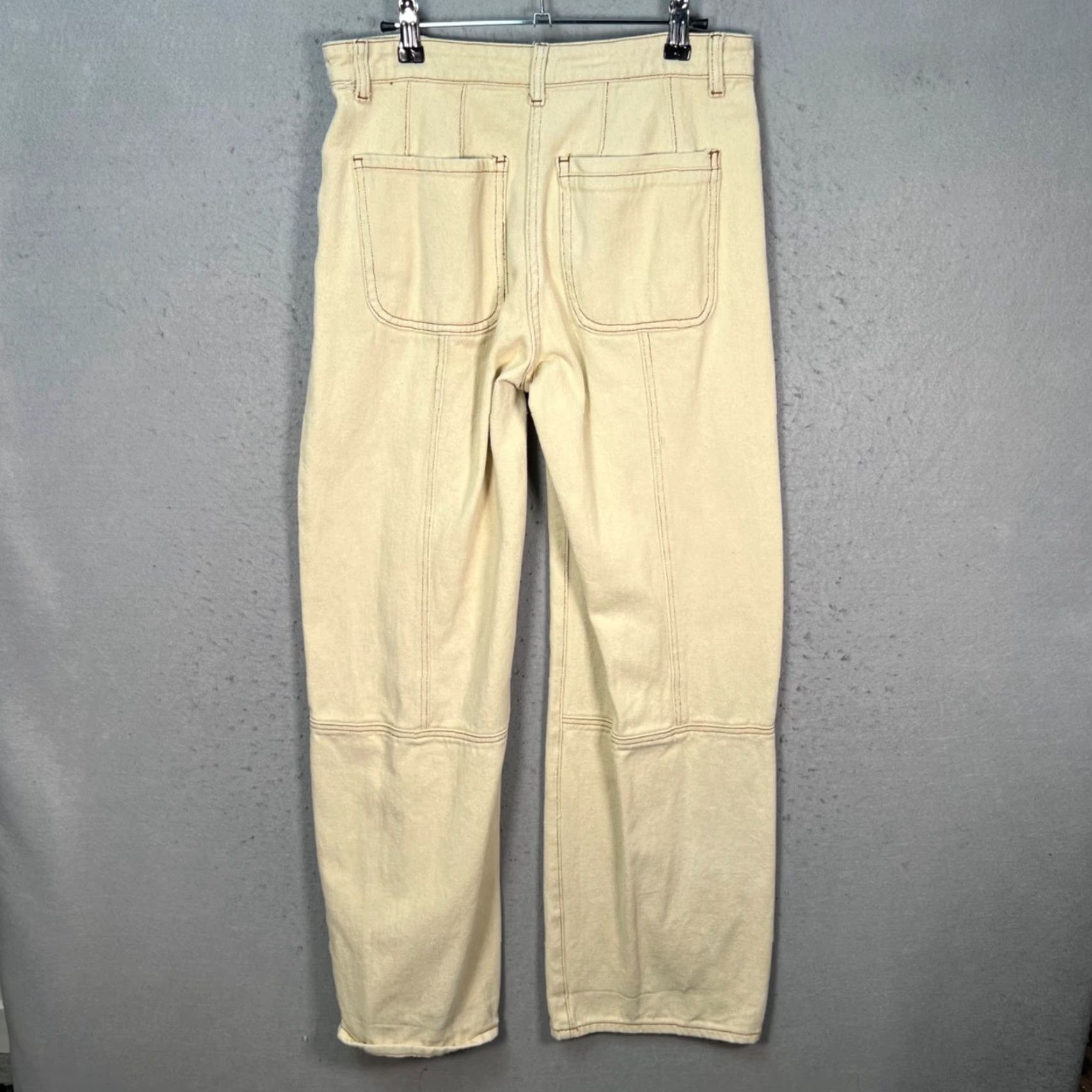 Lioness Lioness Womens Small Beige High-Waisted Wide-Leg Pants 100% Cotton Wide-Leg Cotton Flat Front 31in Inseam Womens Size 28" / US 6 / IT 42 - 2 Thumbnail