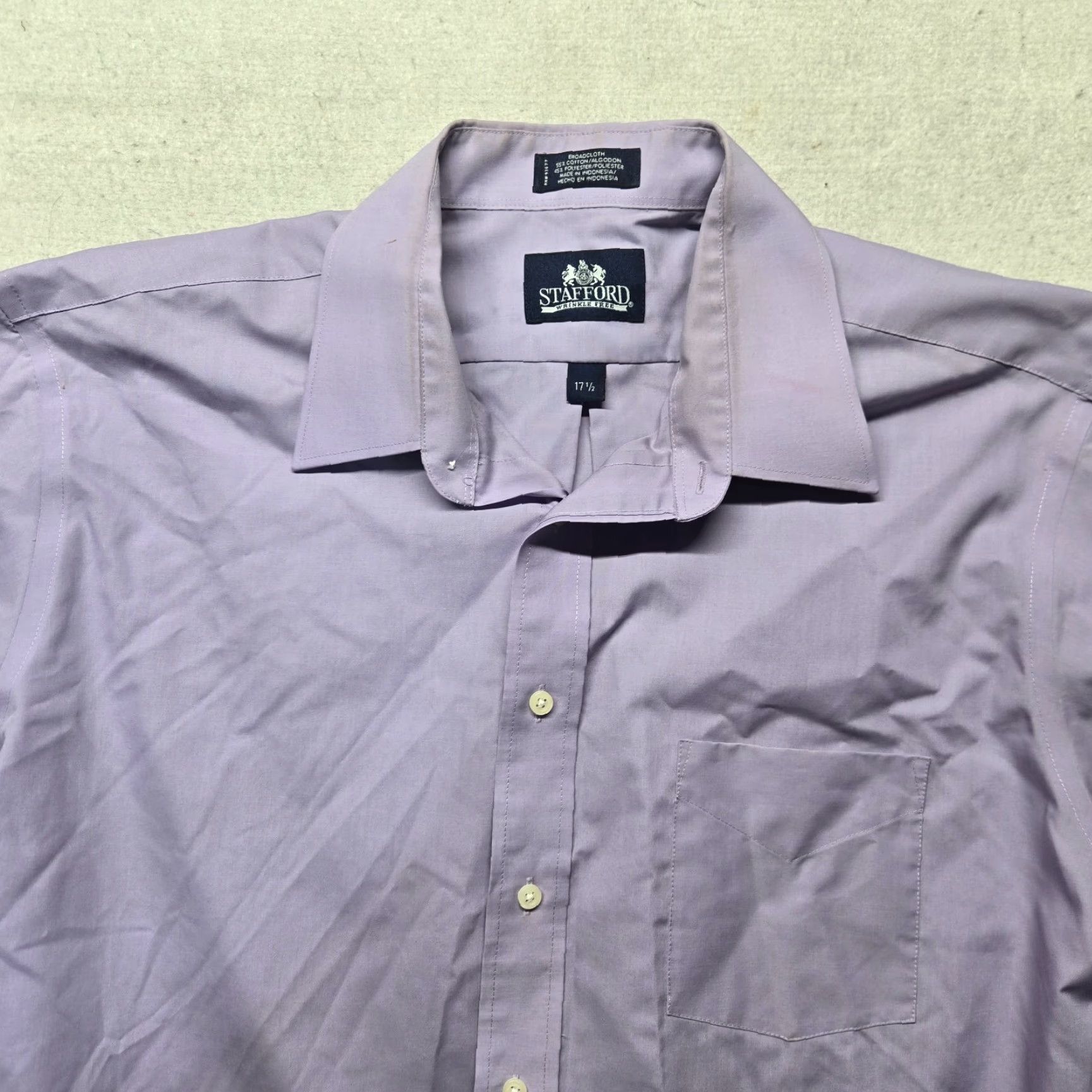 Stafford Stafford Shirt Button-Up Adult Men Purple 17.5 17 1/2 Short Sleeve Solid Cotton Blend Size 17.5 Purple Shirt Men Size US XXL / EU 58 / 5 - 2 Thumbnail