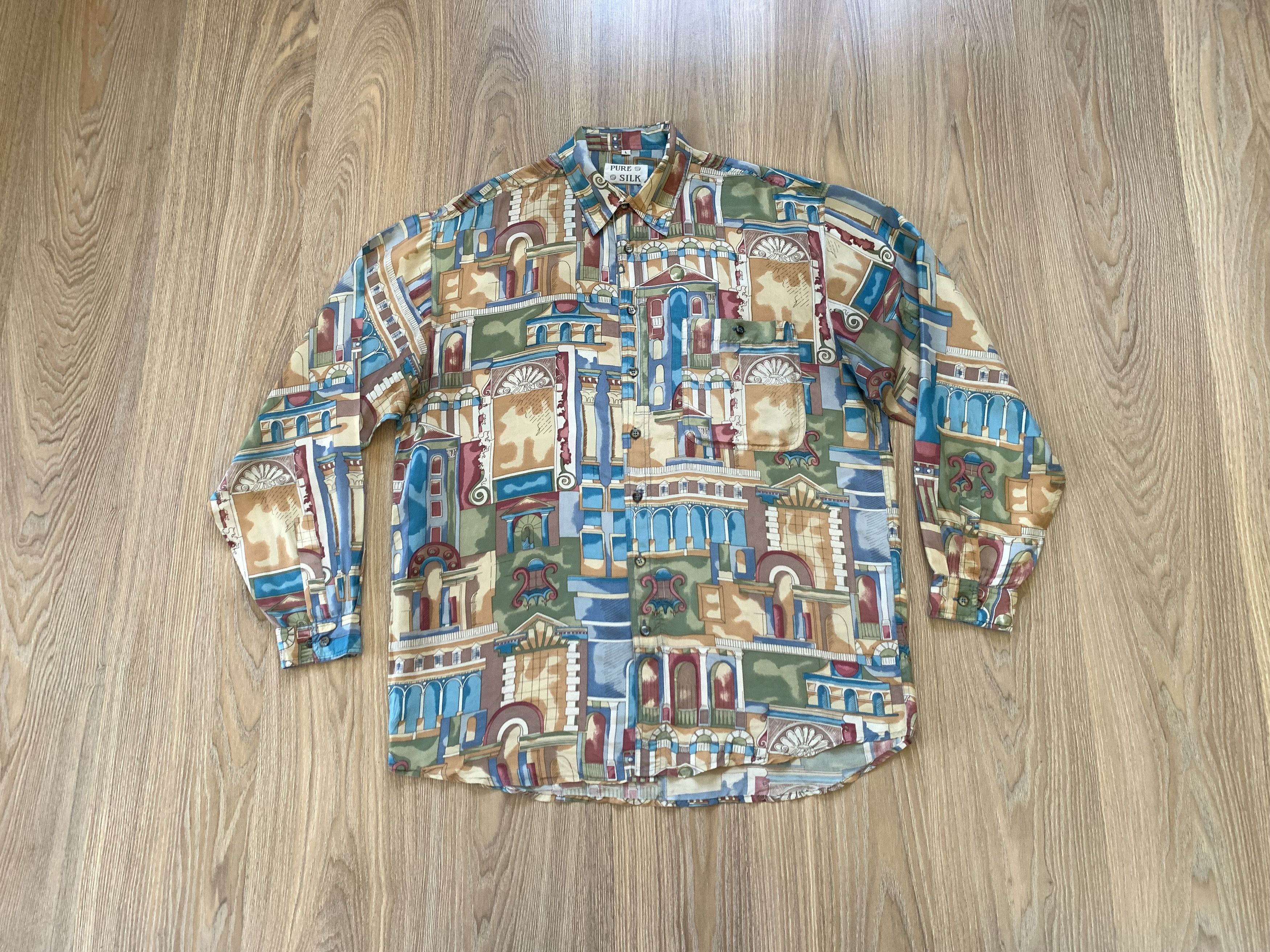 Vintage Pure Silk Light Printed Long Sleeve Shirt Size US L / EU 52-54 / 3 - 1 Thumbnail