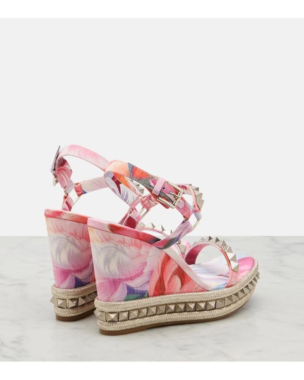 Christian Louboutin os11x0526 Clou Studded Floral Wedge Espadrilles Sandals Size US 11 / IT 41 - 3 Thumbnail