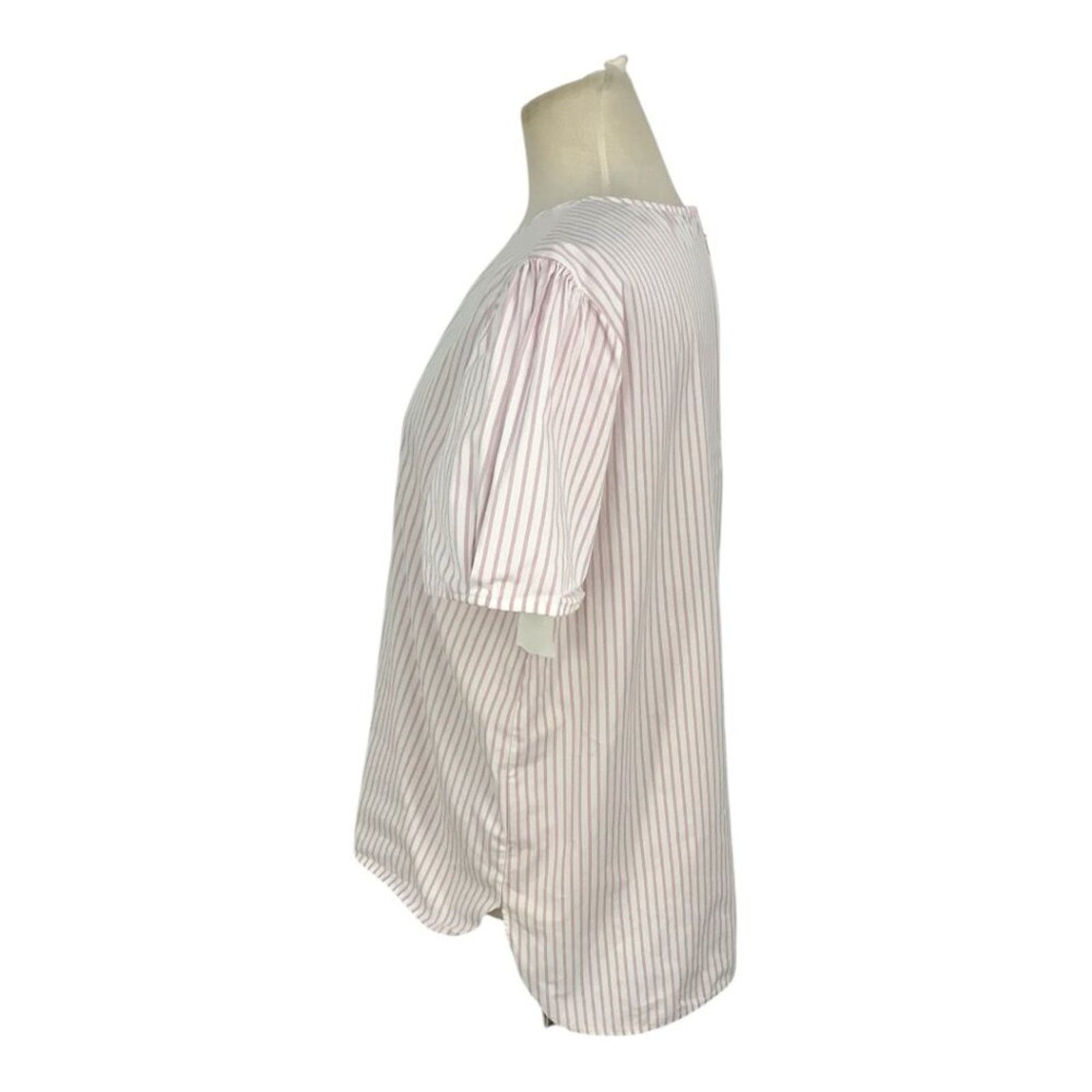 Nordstrom Nordstrom 100% Cotton Puff Sleeve Top Pink Stripe Large NWOT Size L / US 10 / IT 46 - 4 Thumbnail