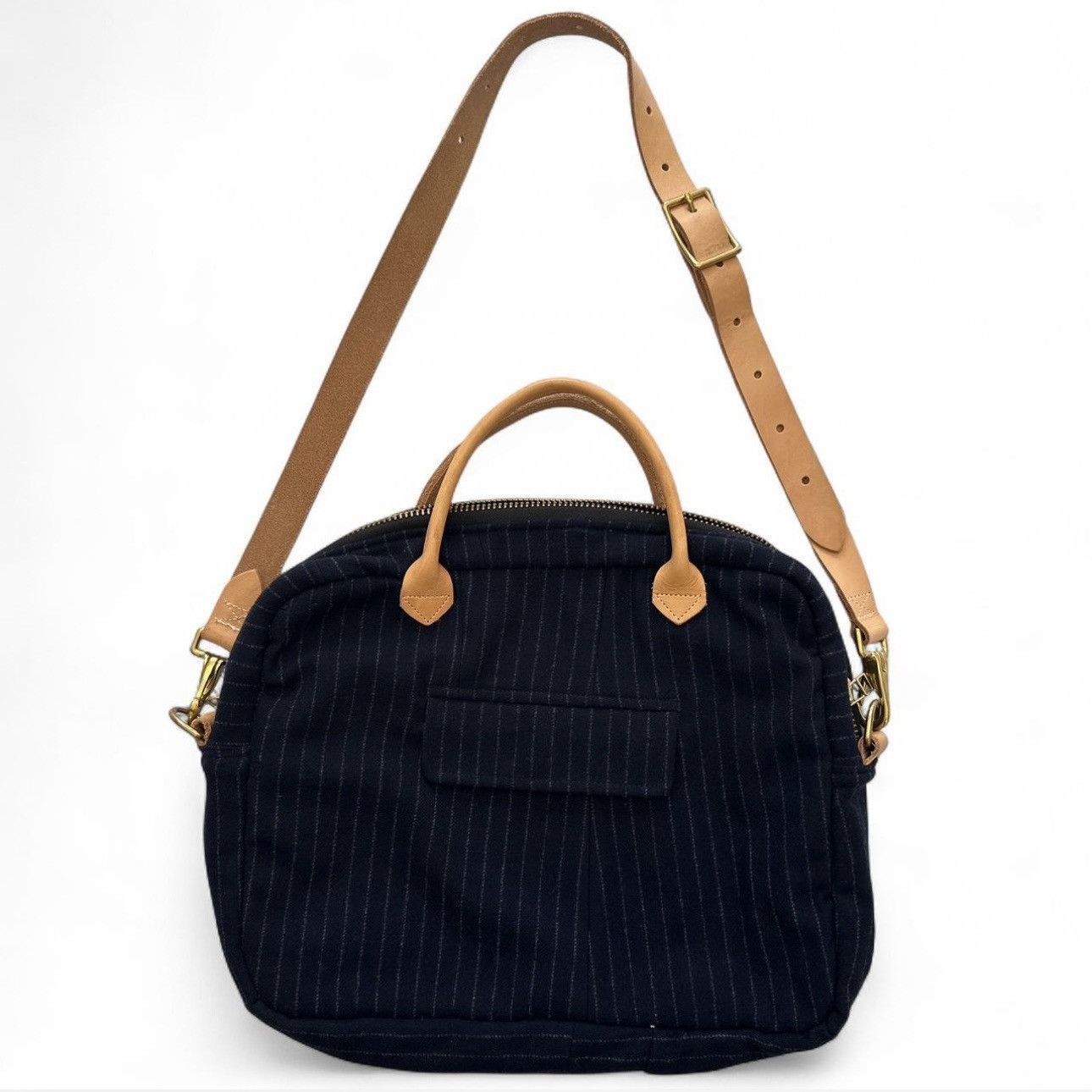 Other Artisanal Handmade Wool Navy Pinstriped Laptop Briefcase- OS Size ONE SIZE - 1 Thumbnail