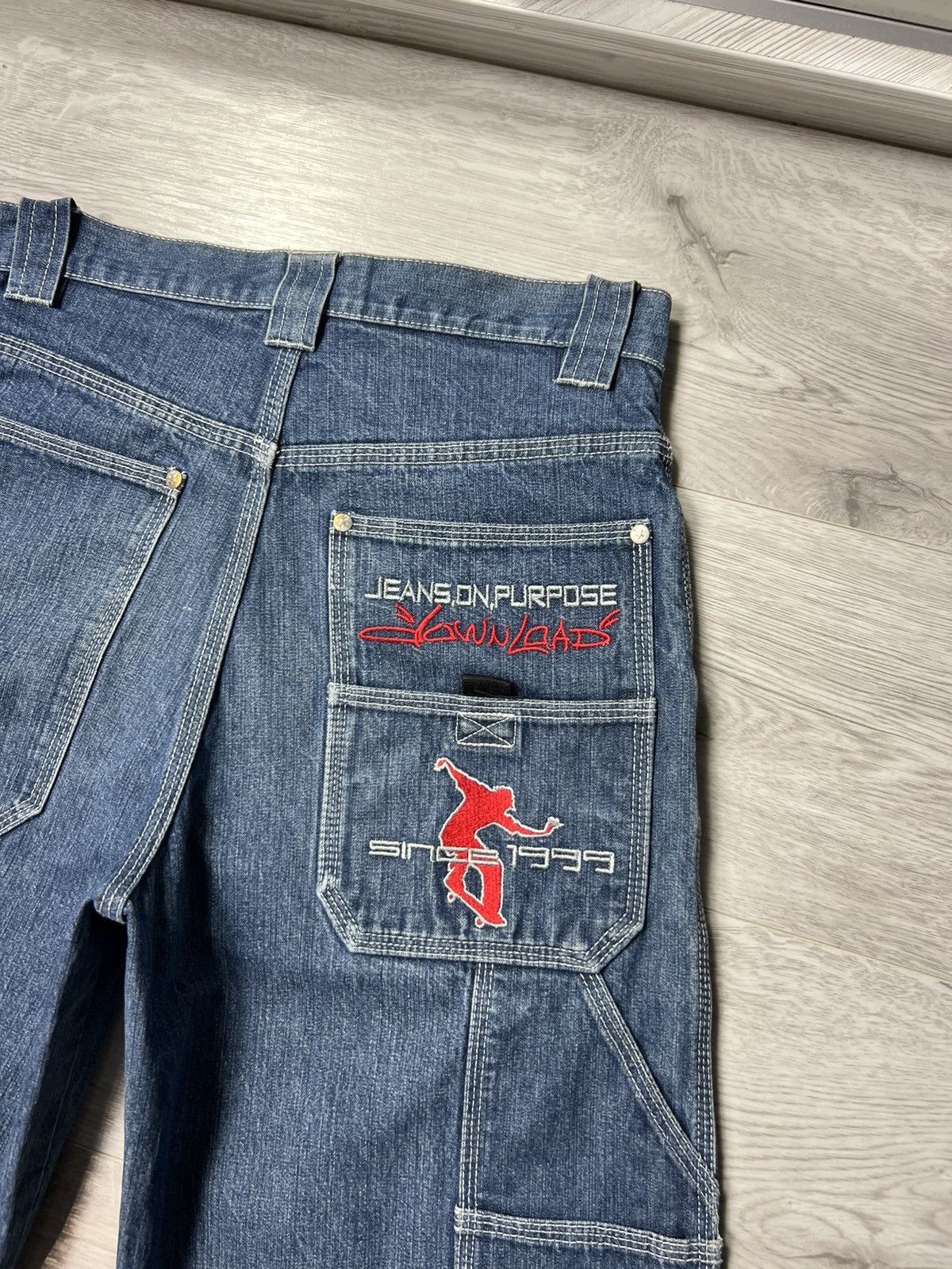 Japanese Brand × Rap Tees × Vintage Vintage Download Long Denim Shorts With Logo Carpenter Jeans Size US 28 / EU 44 - 6 Thumbnail