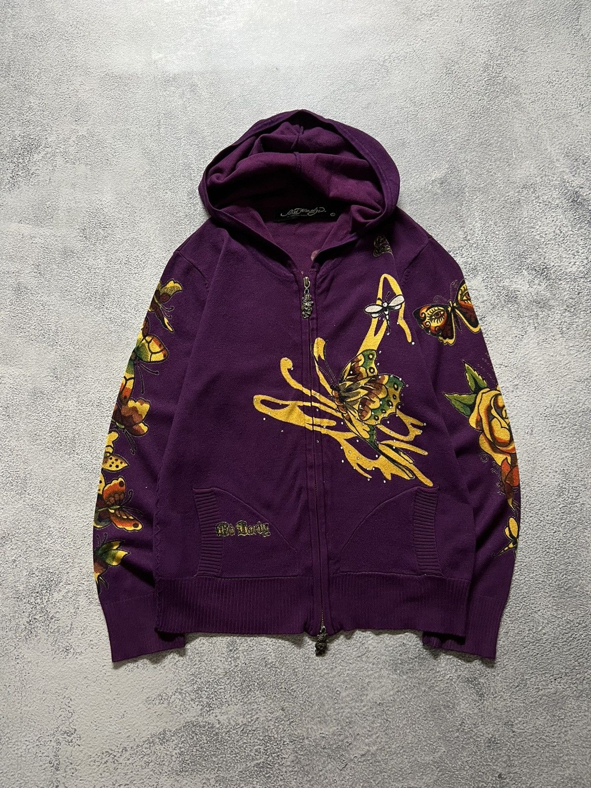 Christian Audigier × Ed Hardy × Vintage Vintage Y2k Ed Hardy Butterfly 🦋 Knit Zip Hoodie Rare 90’s Size S / US 4 / IT 40 - 1 Thumbnail