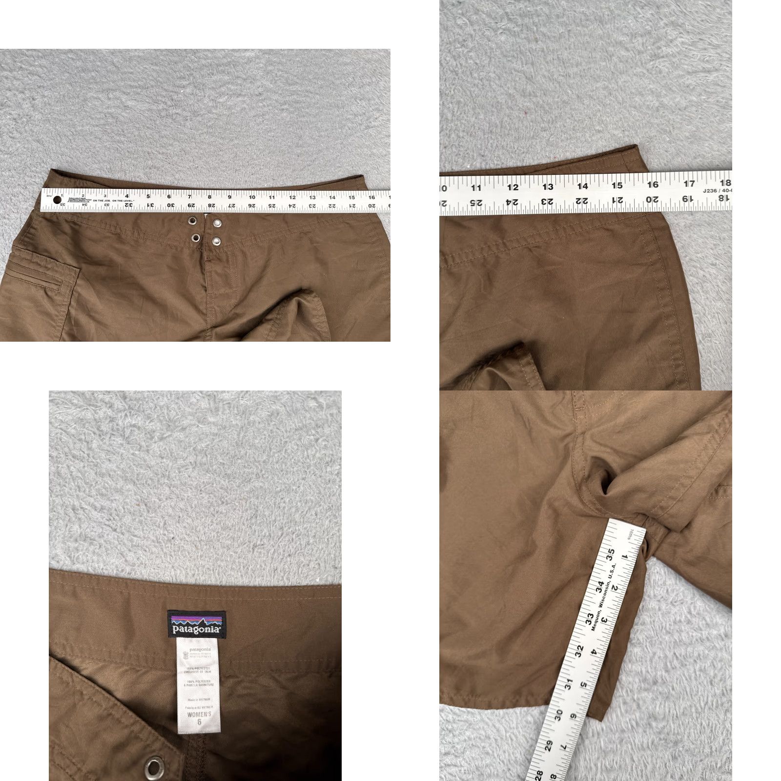 Patagonia Patagonia Women's Bottom Swim Trunks Brown 6" Cargo Boardshorts 32x6 Pockets Nylon 100% Striped Beach Surf Size ONE SIZE - 8 Thumbnail