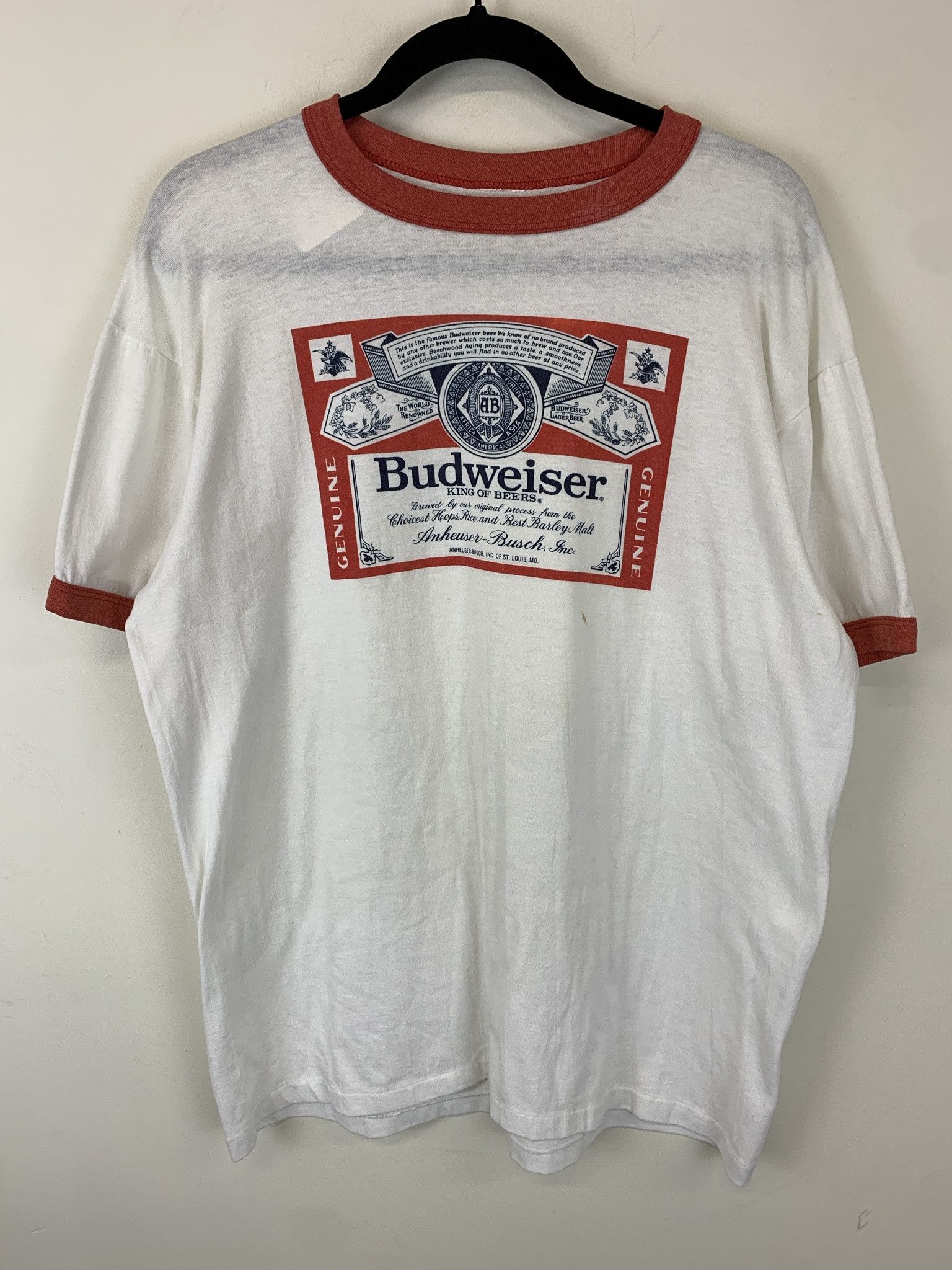 Vintage True Vintage Budweister Ringer Tee 1970s Single Stitch Tee Shirt Size L Size US L / EU 52-54 / 3 - 1 Thumbnail
