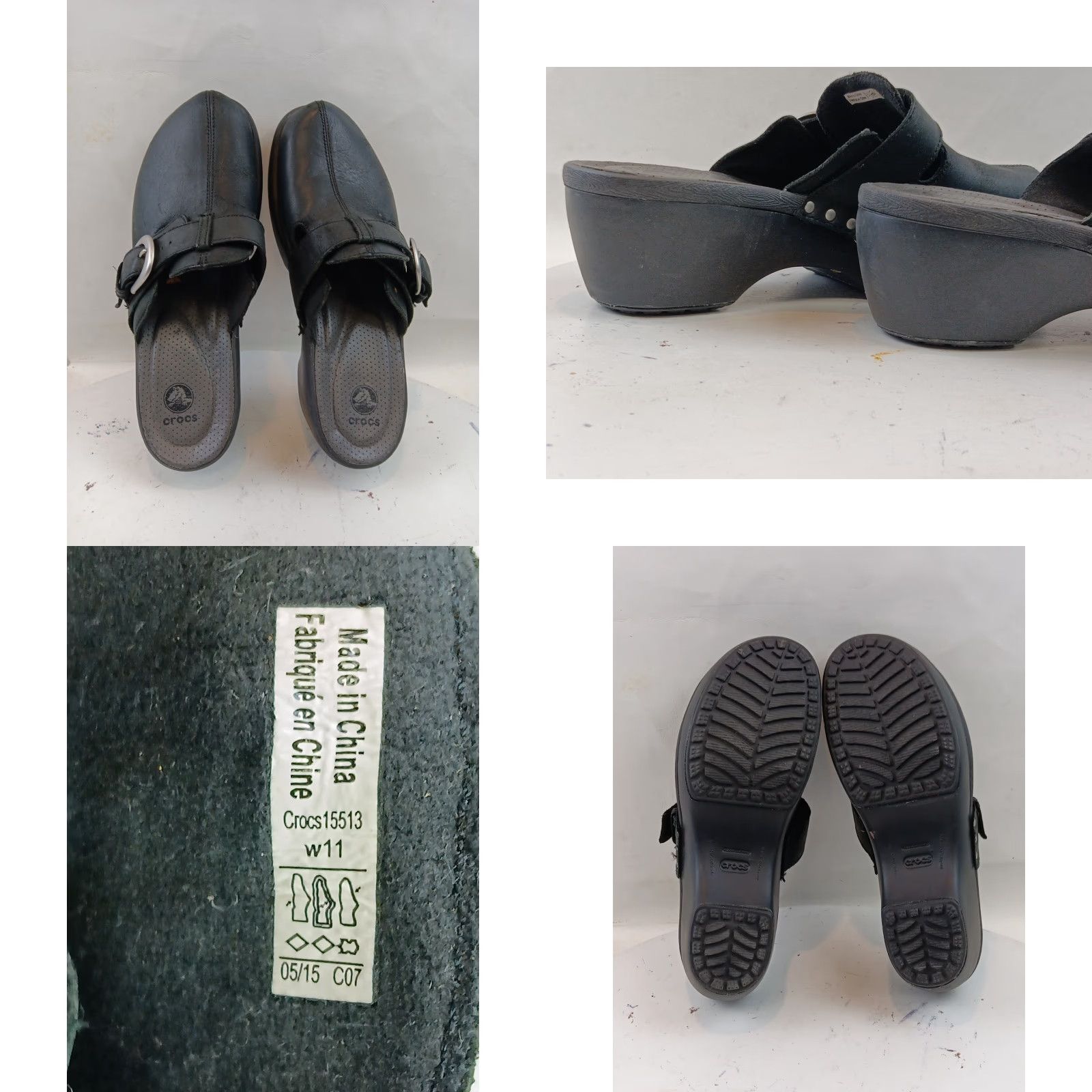 Crocs Crocs Cobbler 15513 Women Sz 11 Black Leather Mule Clogs Wedge Slip On Buckle Size US 11 / IT 41 - 11 Thumbnail