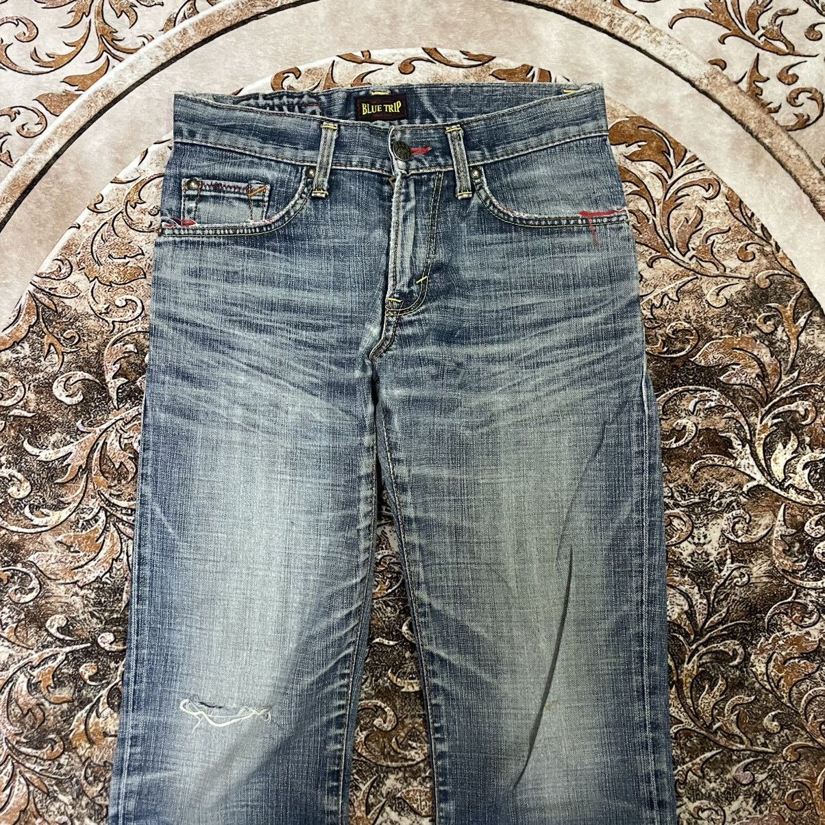 Edwin 🔥Vintage Edwin Blue Trip Washed Ripped Distress Denim Jeans Size US 30 / EU 46 - 2 Thumbnail