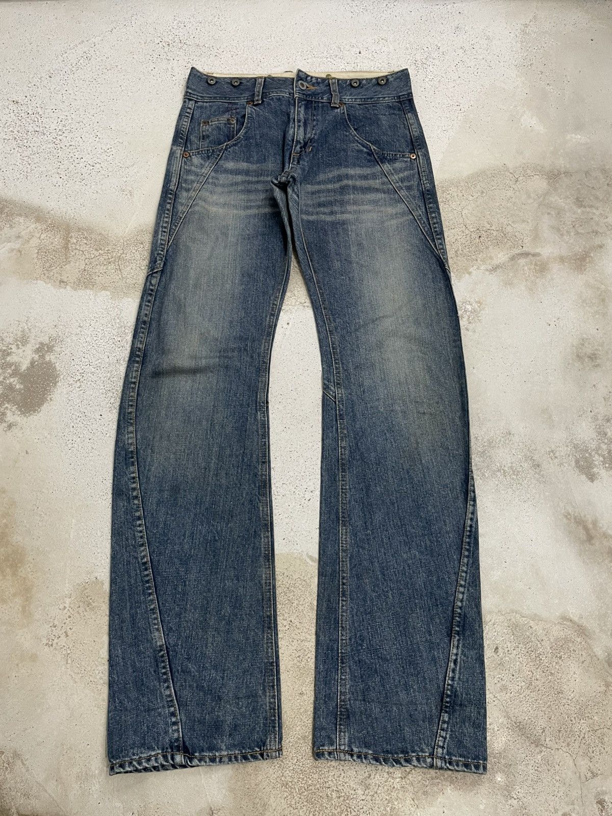 Japanese Brand Heart Jeans Buckle Back Fold Denim Whisker Size US 29 - 1 Thumbnail