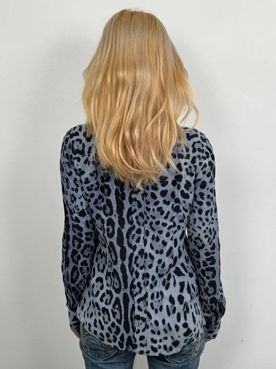 Dolce & Gabbana 2000s Dolce & Gabbana Blue & Black Leopard Silk Shirt Size XS / US 0-2 / IT 36-38 - 3 Thumbnail