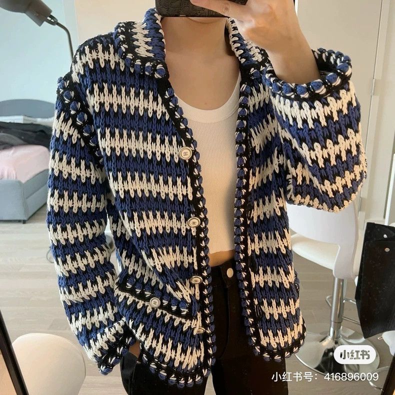 Chanel Chanel Blue and white striped knitted cardigan coat Size XS / US 0-2 / IT 36-38 - 9 Thumbnail